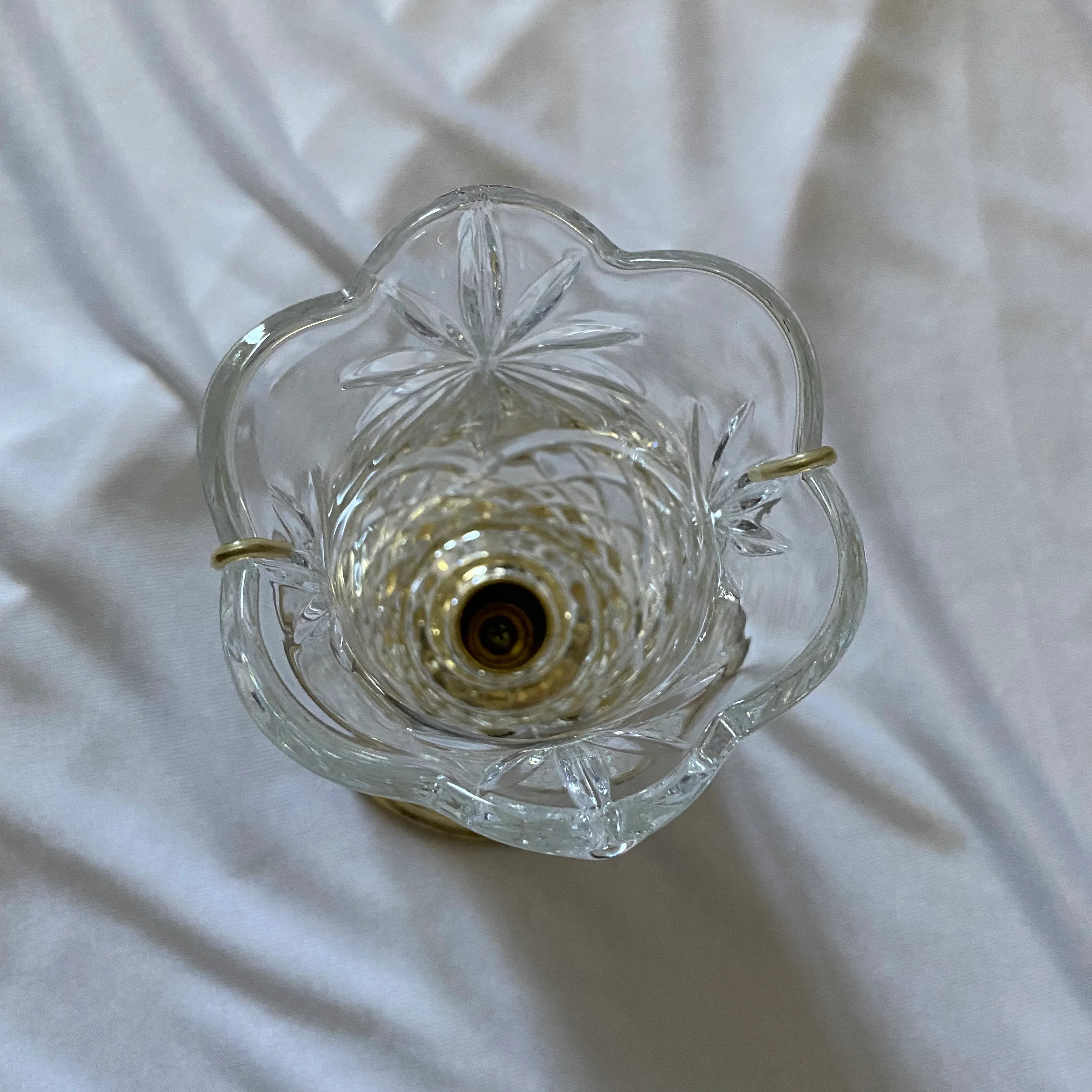 80s/90s Etched Glass And Brass Hurricane Lamp - Image 5