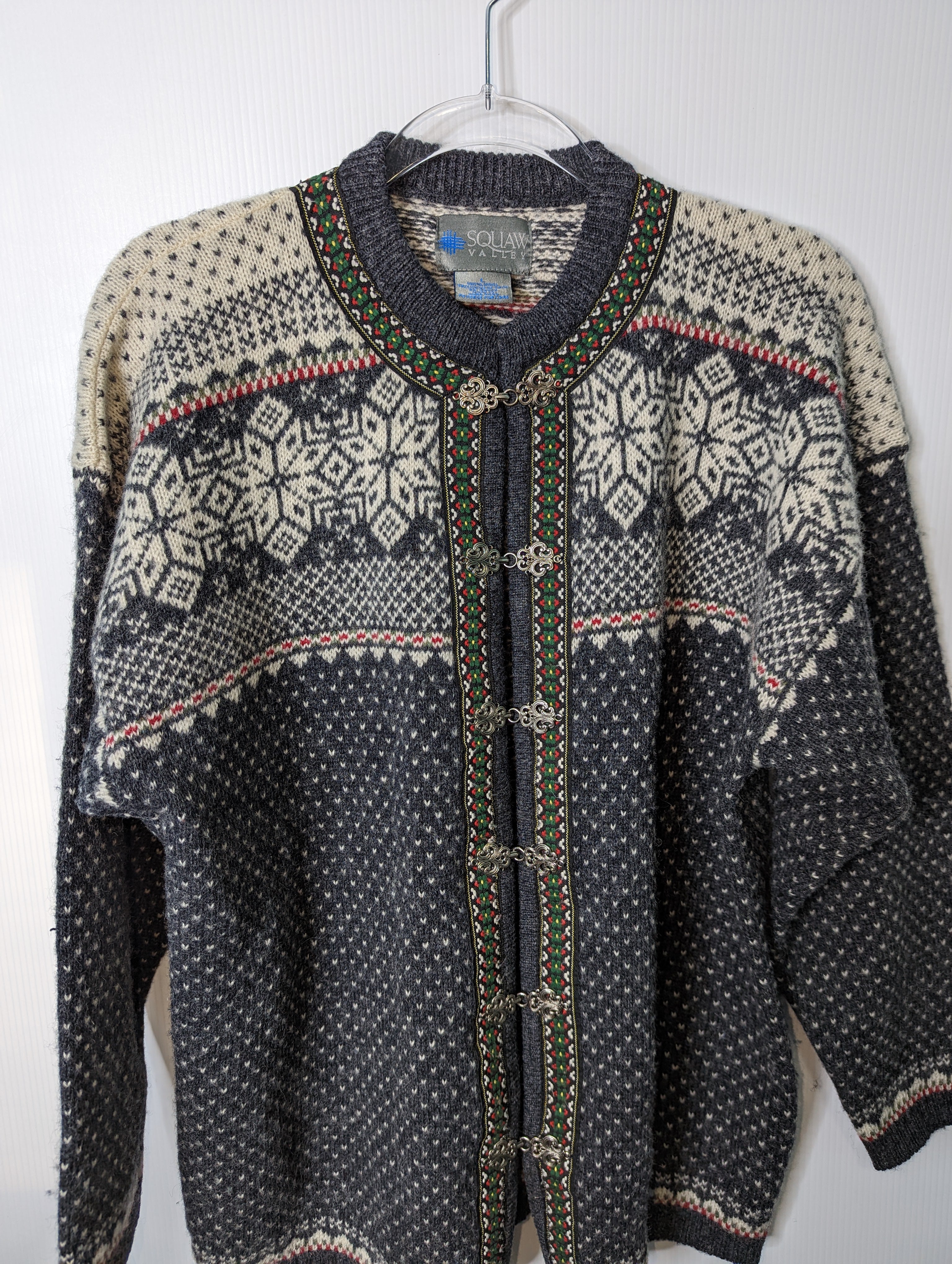 80s/90s Fair Isle Nordic Cardigan Sweater Wool Unisex By Squaw Valley - Image 3