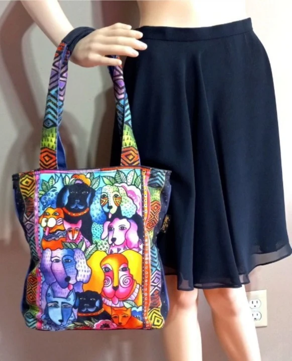 80s/90s Famous Designer Doggie Art Design, Shoulder Bag, By Laurel Burch - Image 3
