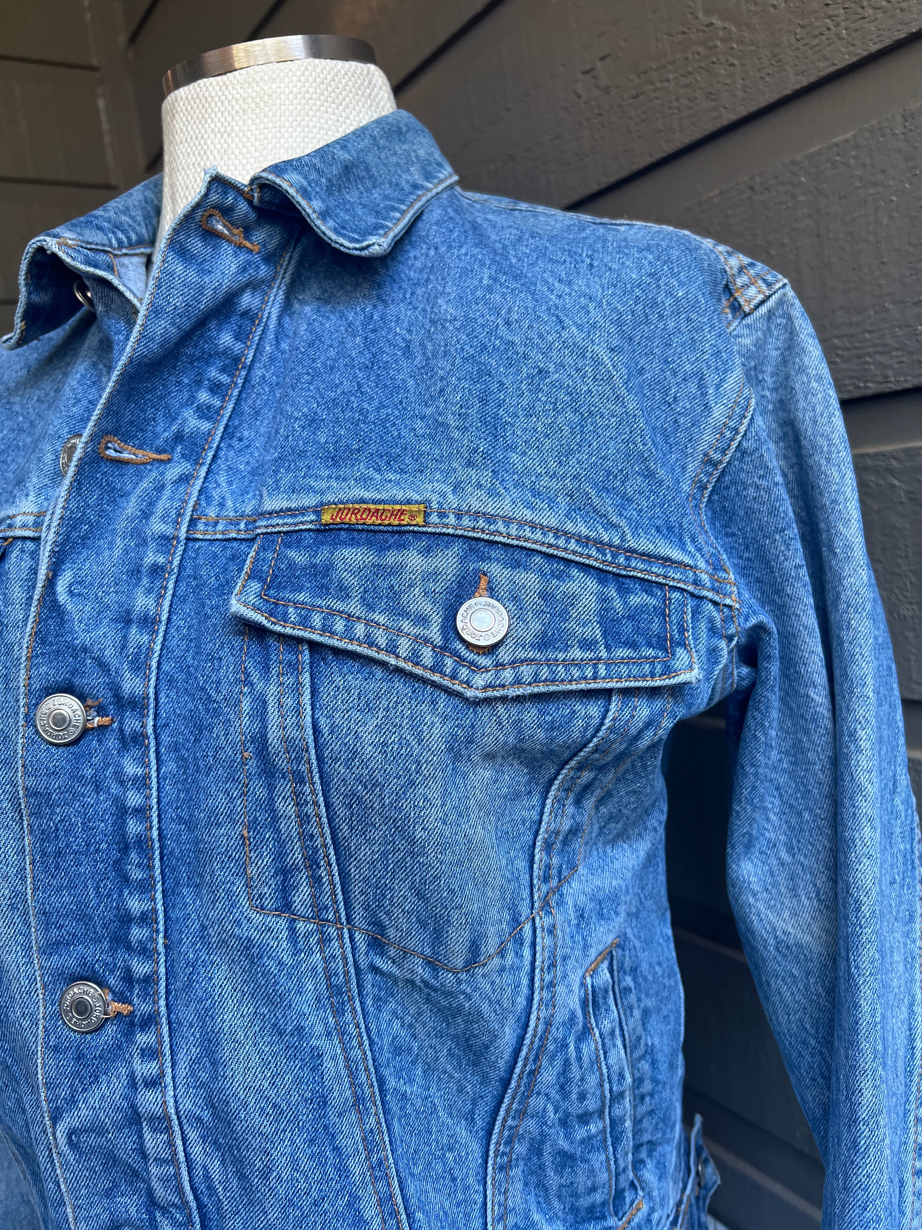 80s/90s Fitted Blue Denim Distressed Jean Jacket By Jordache - Image 6
