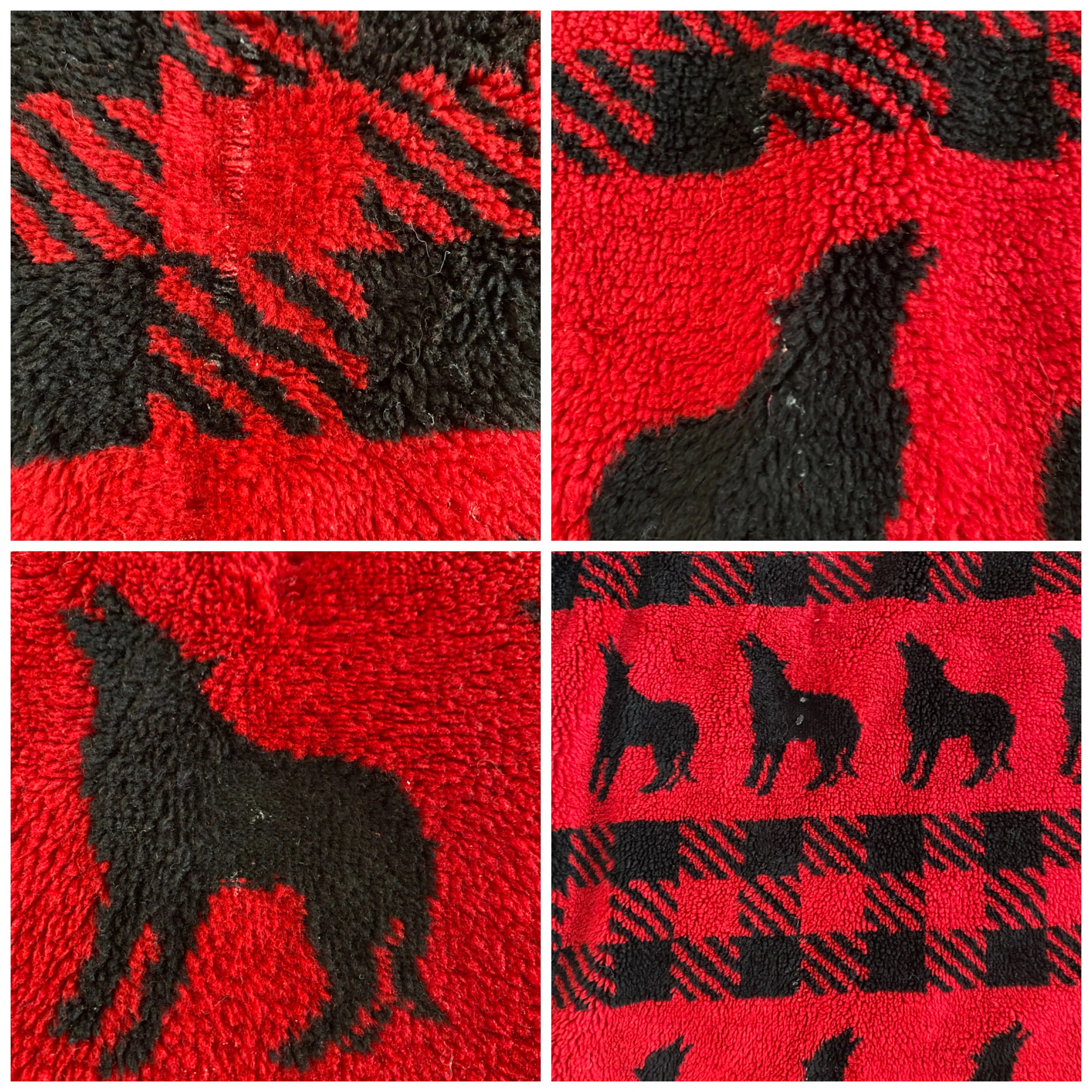 80s/90s Fleece Wool Blend Sweater Red Plaid Wolf Howl M By Woolrich - Image 10