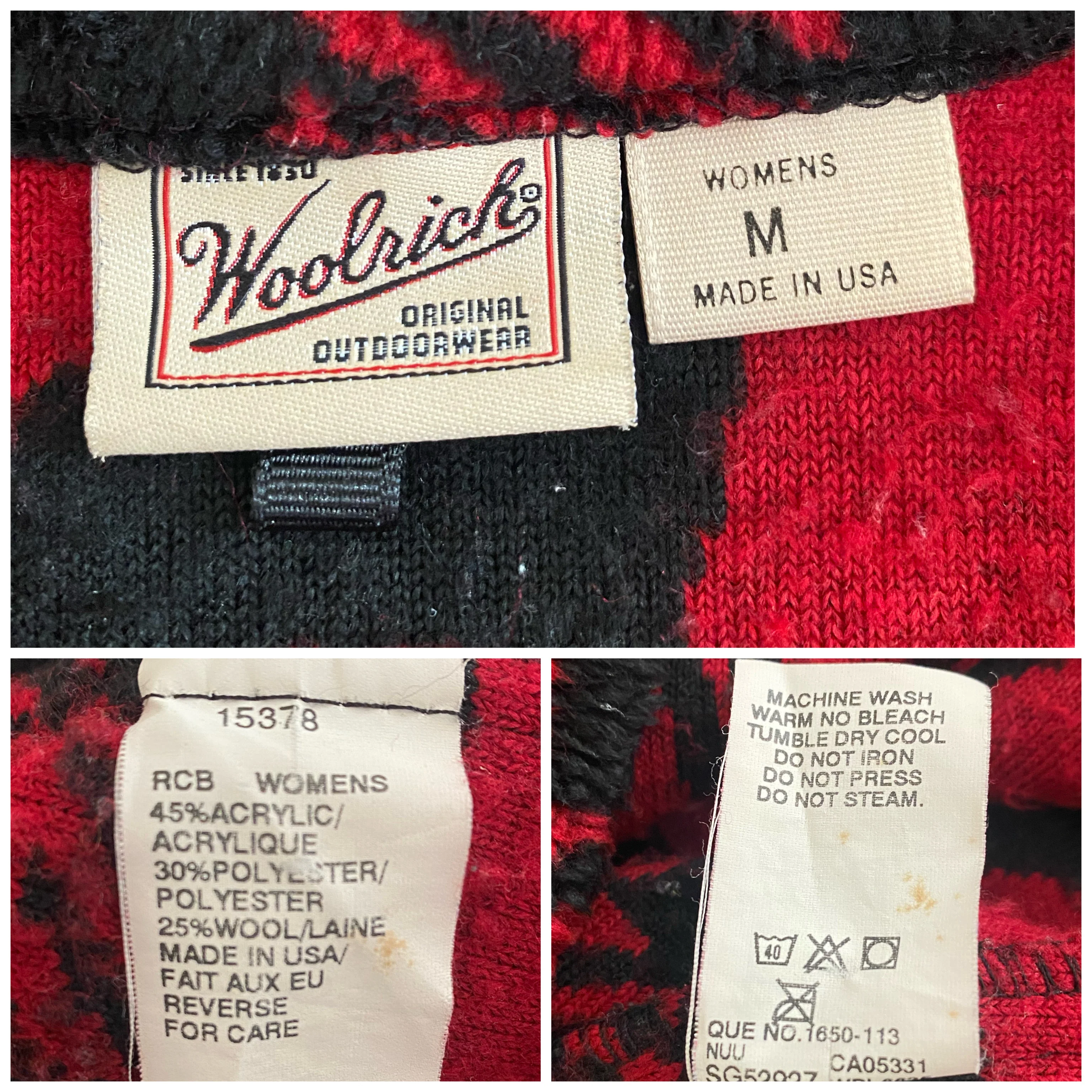 80s/90s Fleece Wool Blend Sweater Red Plaid Wolf Howl M By Woolrich - Image 11