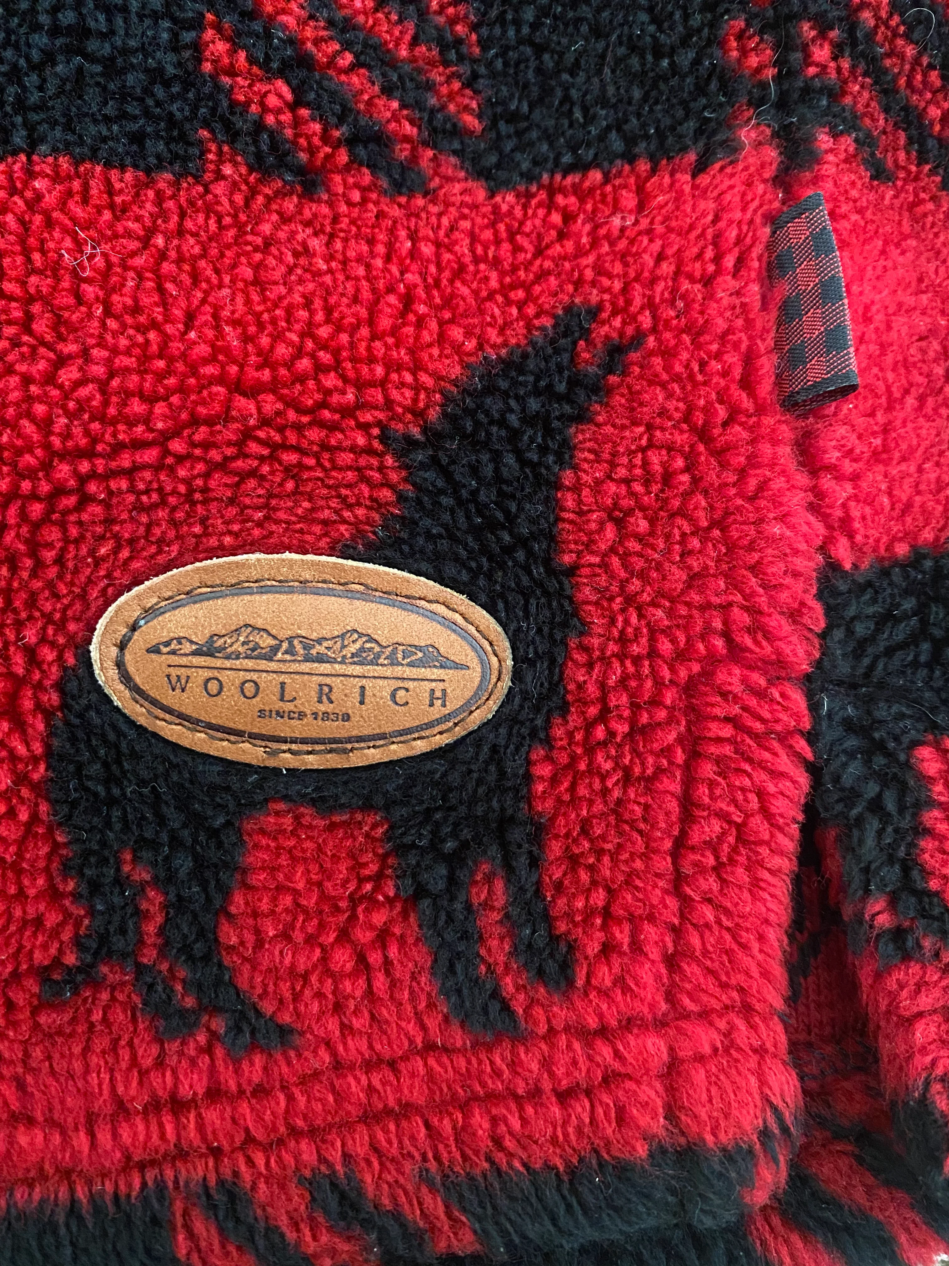 80s/90s Fleece Wool Blend Sweater Red Plaid Wolf Howl M By Woolrich - Image 3