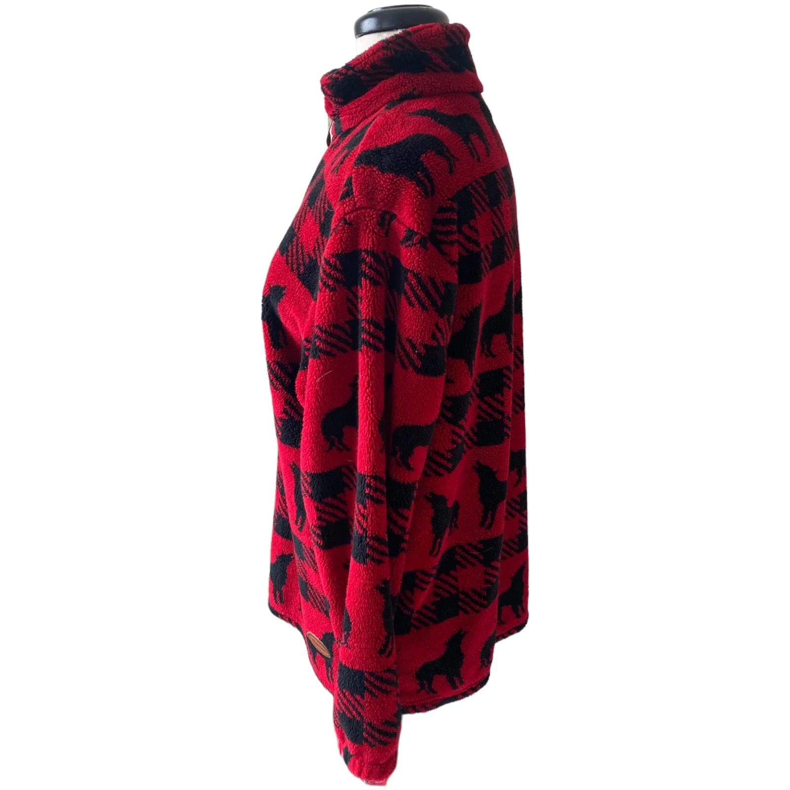 80s/90s Fleece Wool Blend Sweater Red Plaid Wolf Howl M By Woolrich - Image 7