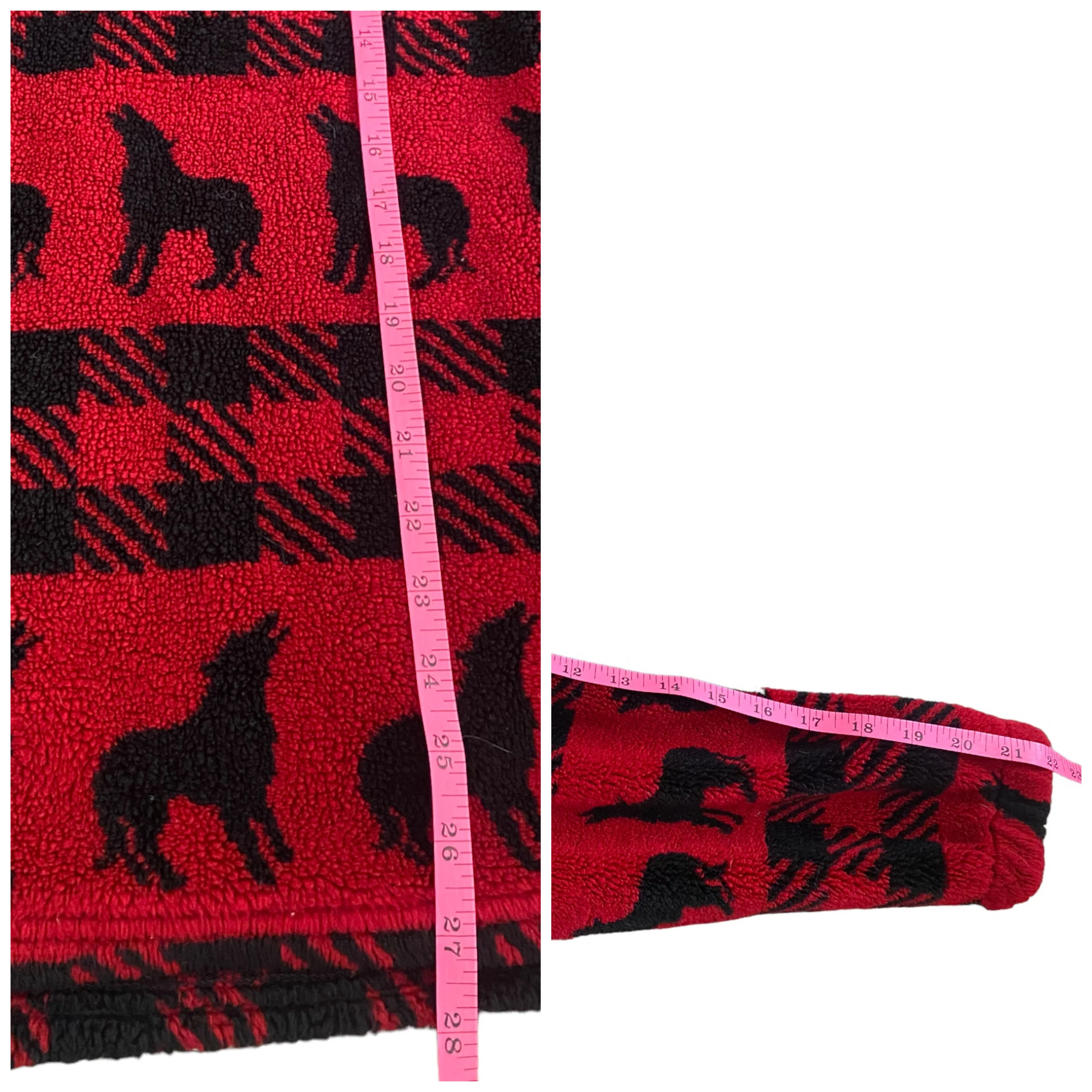80s/90s Fleece Wool Blend Sweater Red Plaid Wolf Howl M By Woolrich - Image 9