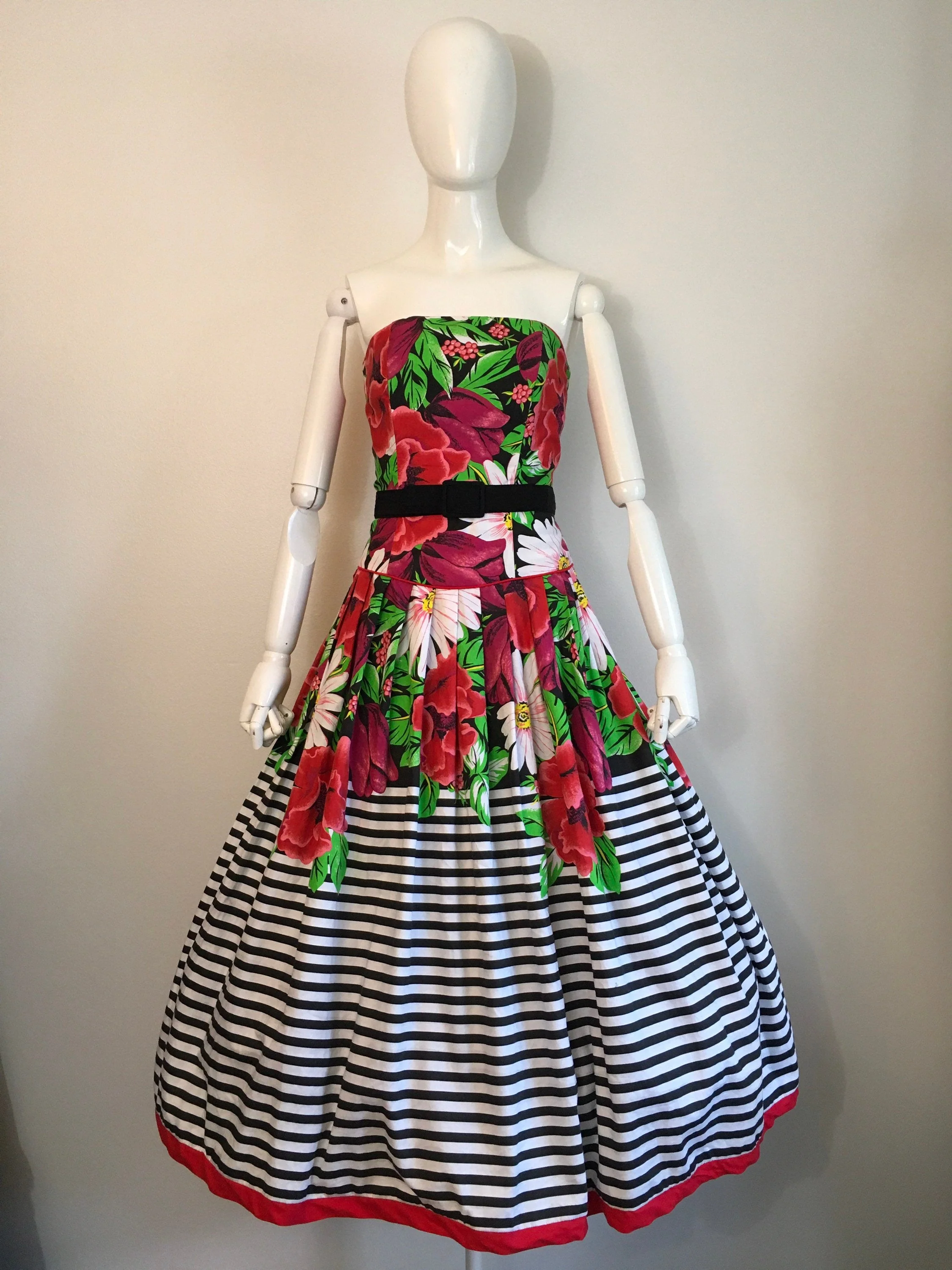 80's/90's Floral Border Print Strapless Party Dress by Antonia Collection - Image 4