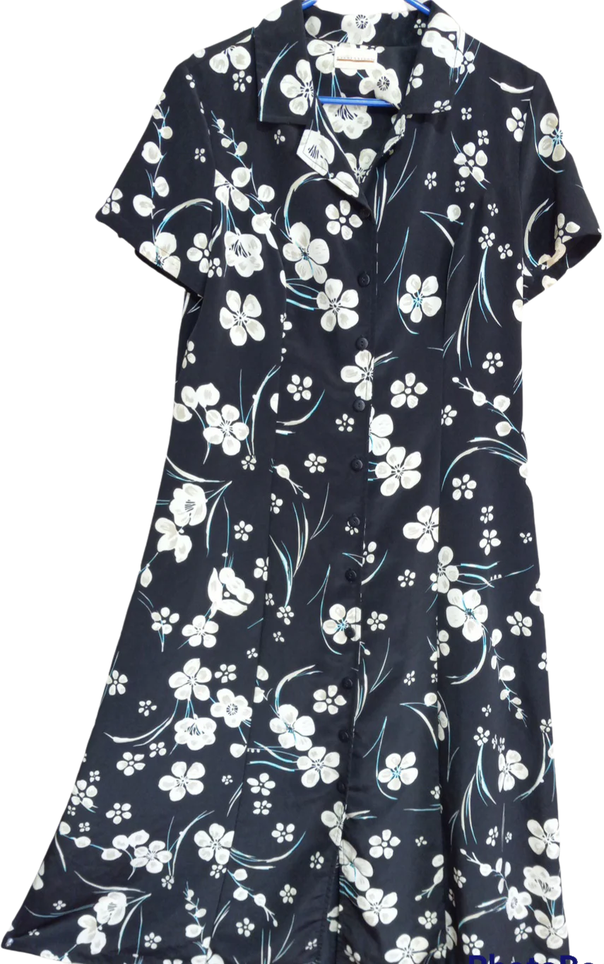 80s/90s Floral Button Front Flair Dress, By Expressions