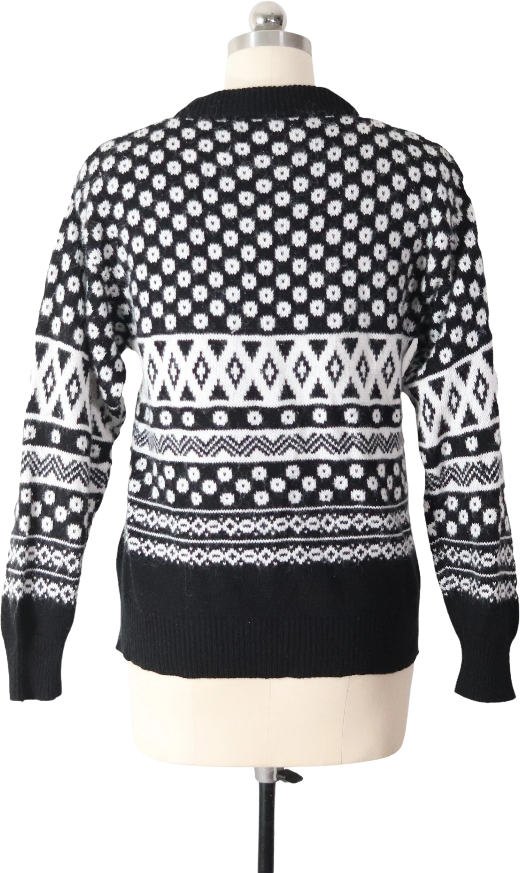 80s/90s Fluffy Black And White Geometric Pattern Sweater By New Concepts - Image 2