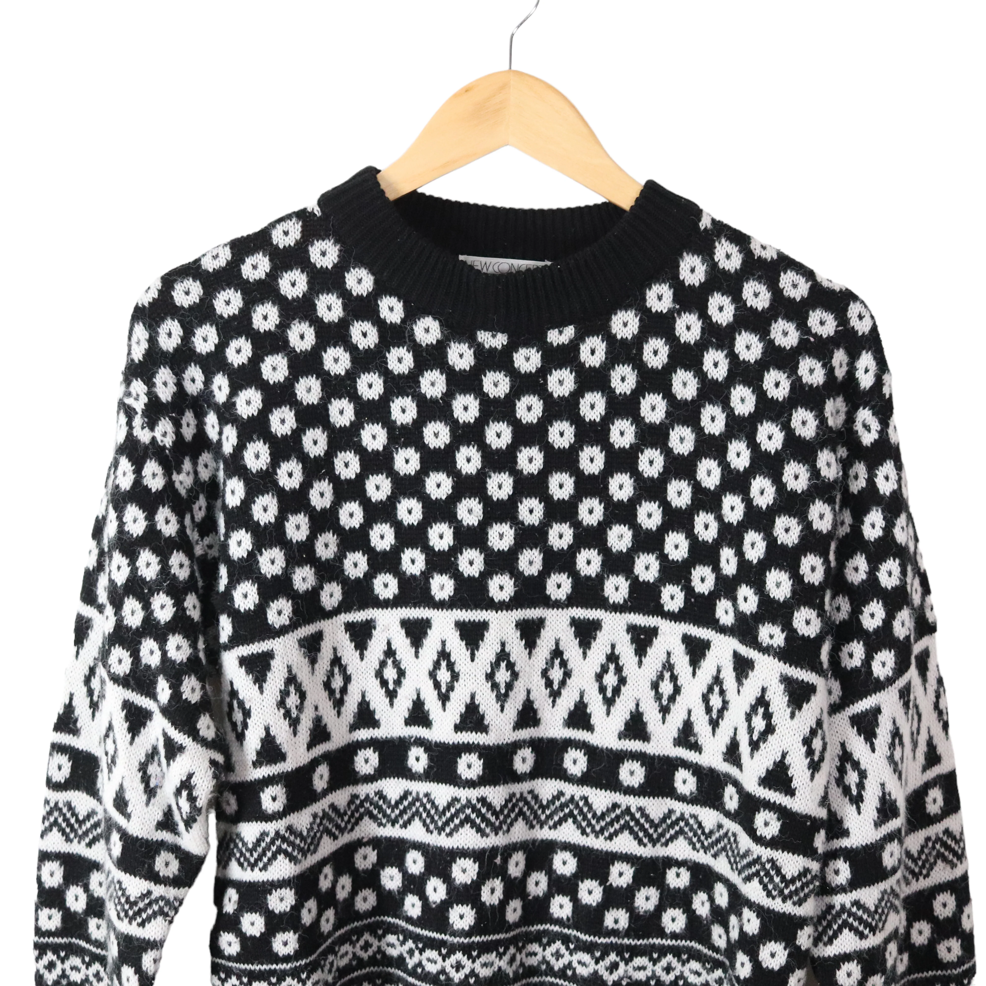 80s/90s Fluffy Black And White Geometric Pattern Sweater By New Concepts - Image 6
