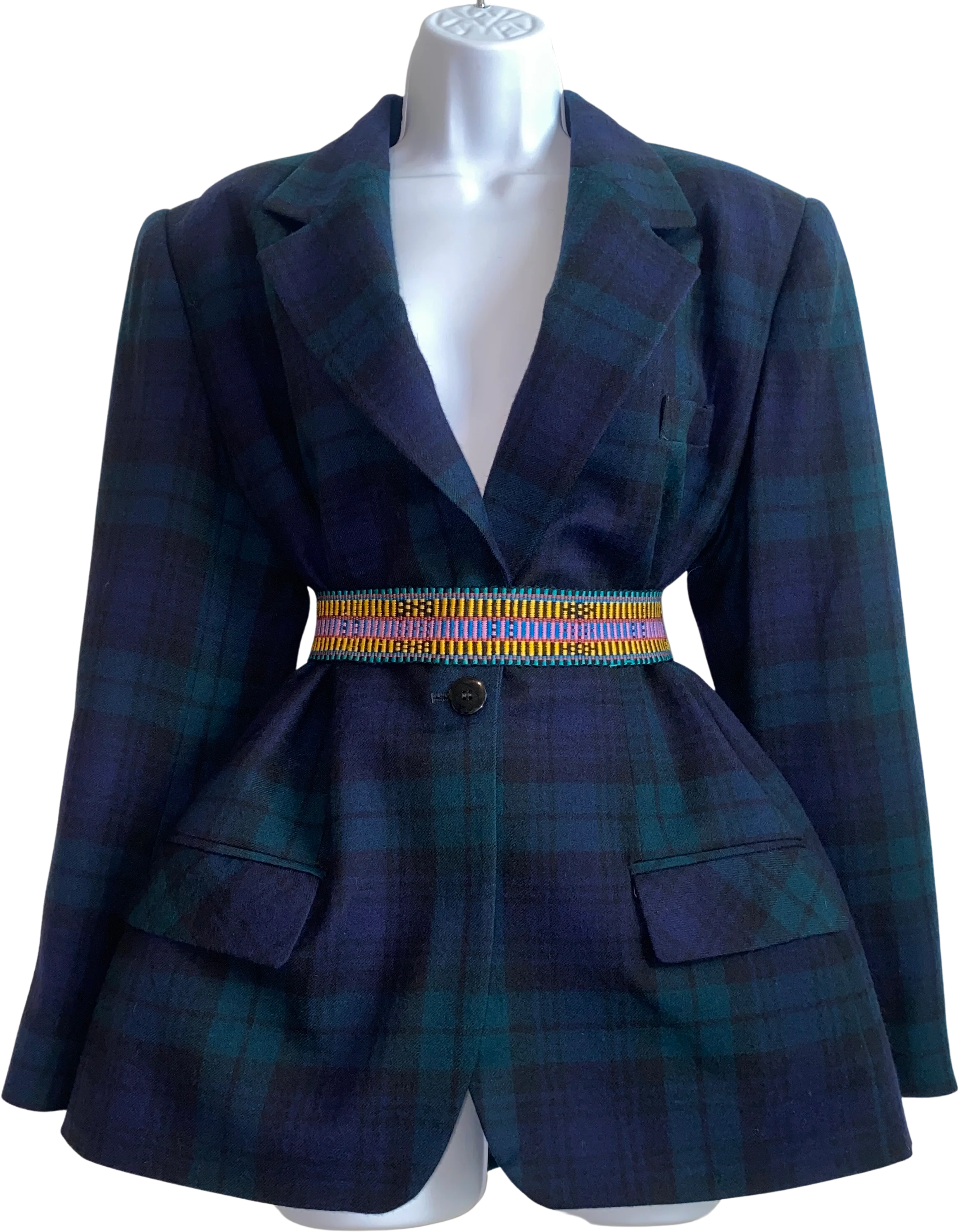 80s/90s Forest Green Navy And Black Plaid Check Blazer By Georgio Saint Angelo