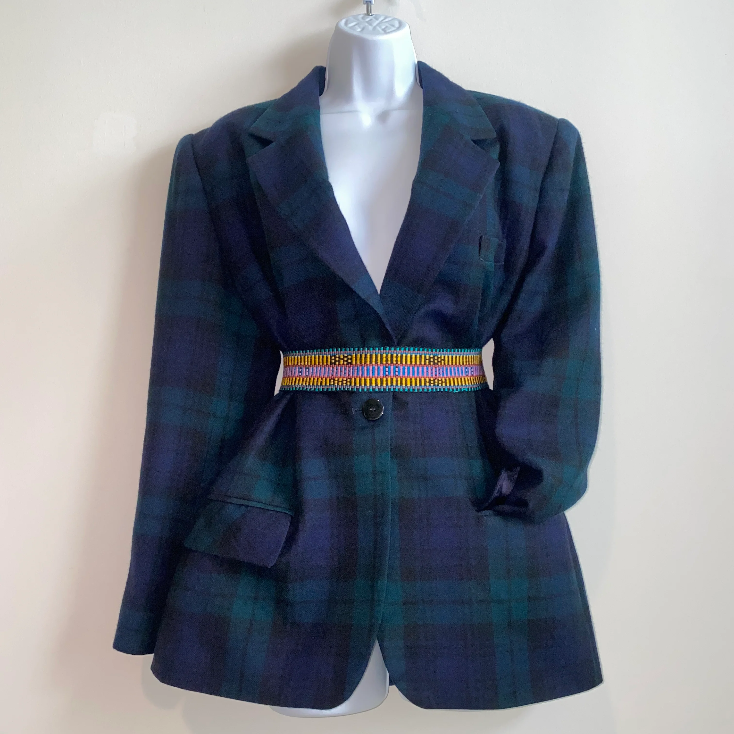 80s/90s Forest Green Navy And Black Plaid Check Blazer By Georgio Saint Angelo - Image 3