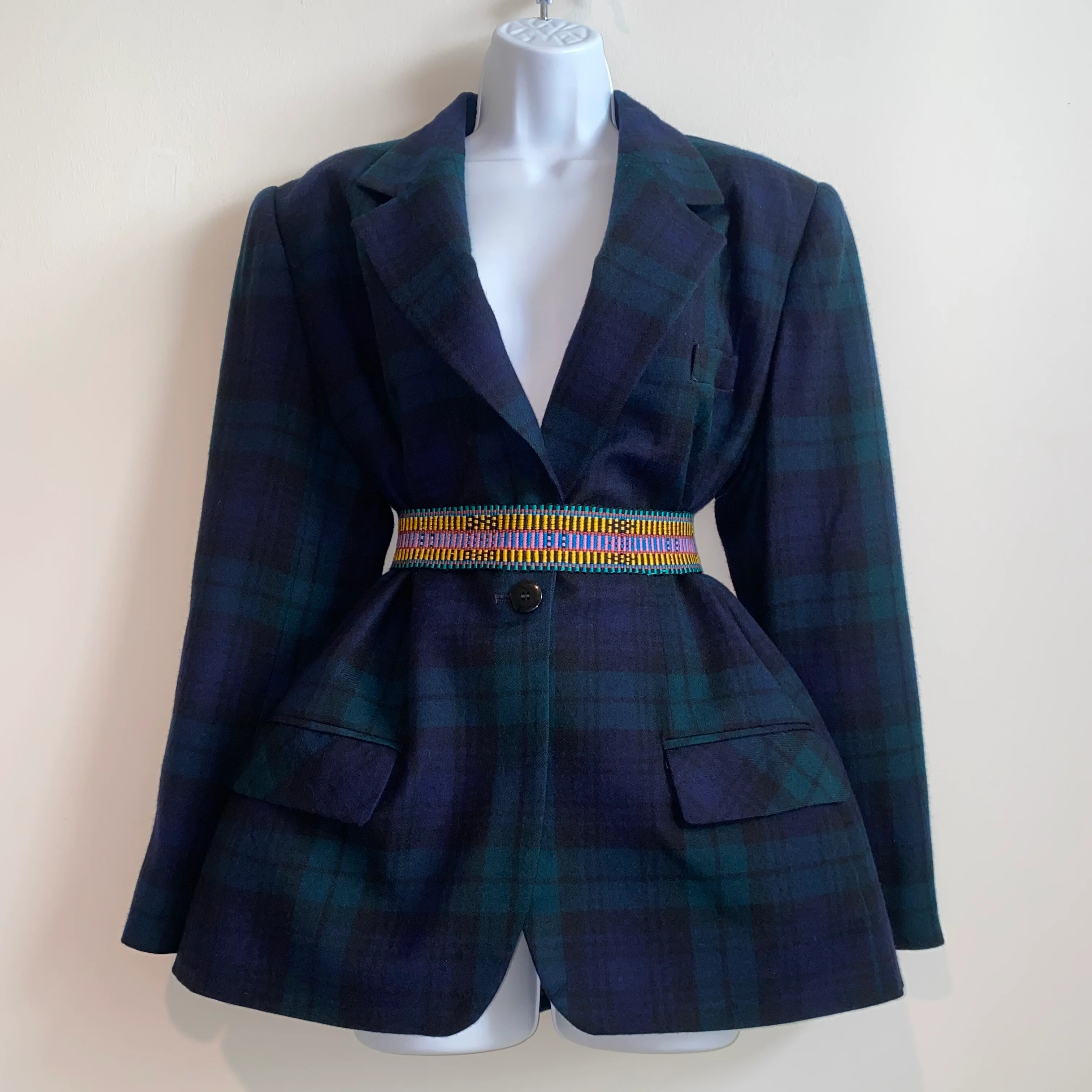 80s/90s Forest Green Navy And Black Plaid Check Blazer By Georgio Saint Angelo - Image 4