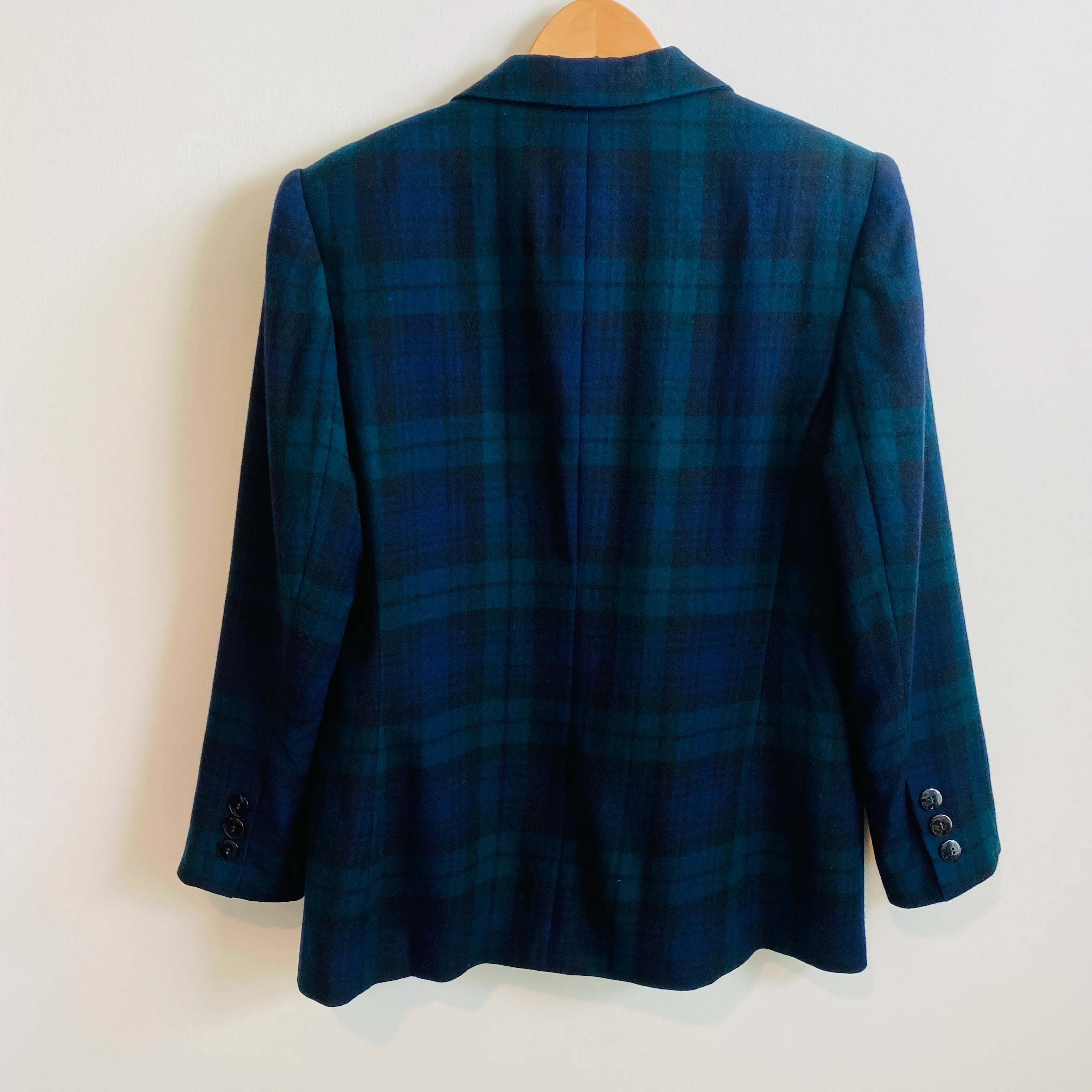 80s/90s Forest Green Navy And Black Plaid Check Blazer By Georgio Saint Angelo - Image 5