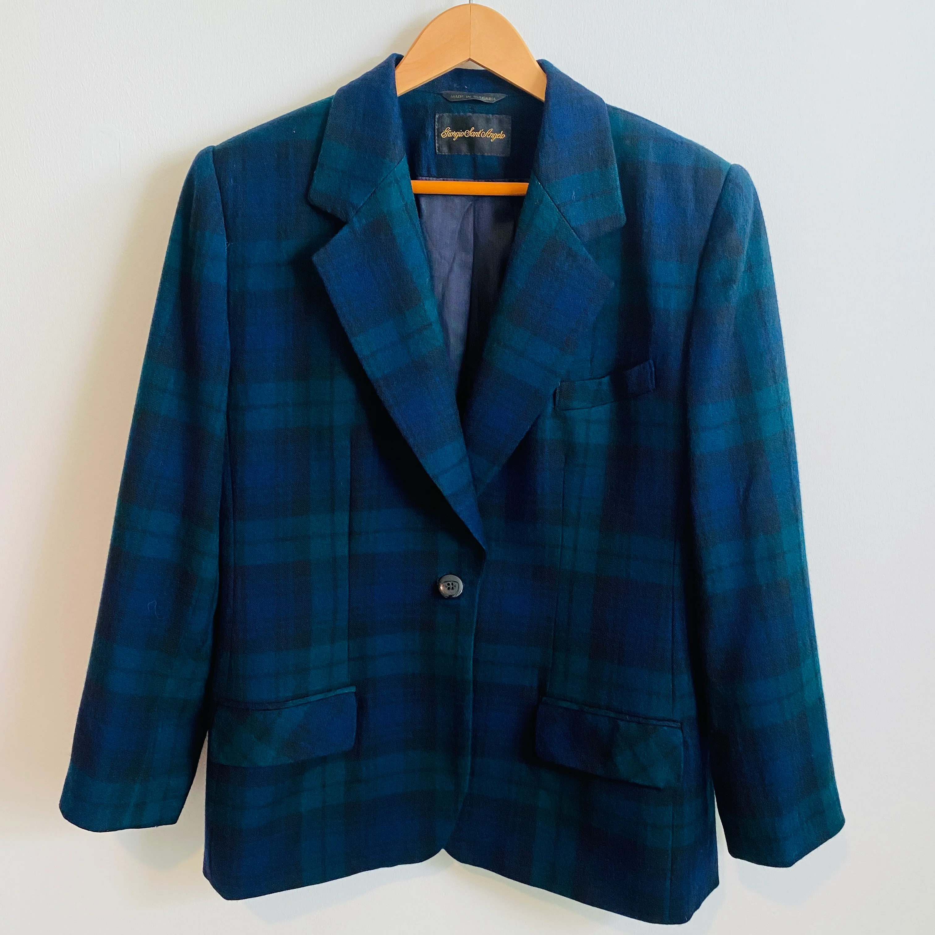 80s/90s Forest Green Navy And Black Plaid Check Blazer By Georgio Saint Angelo - Image 6