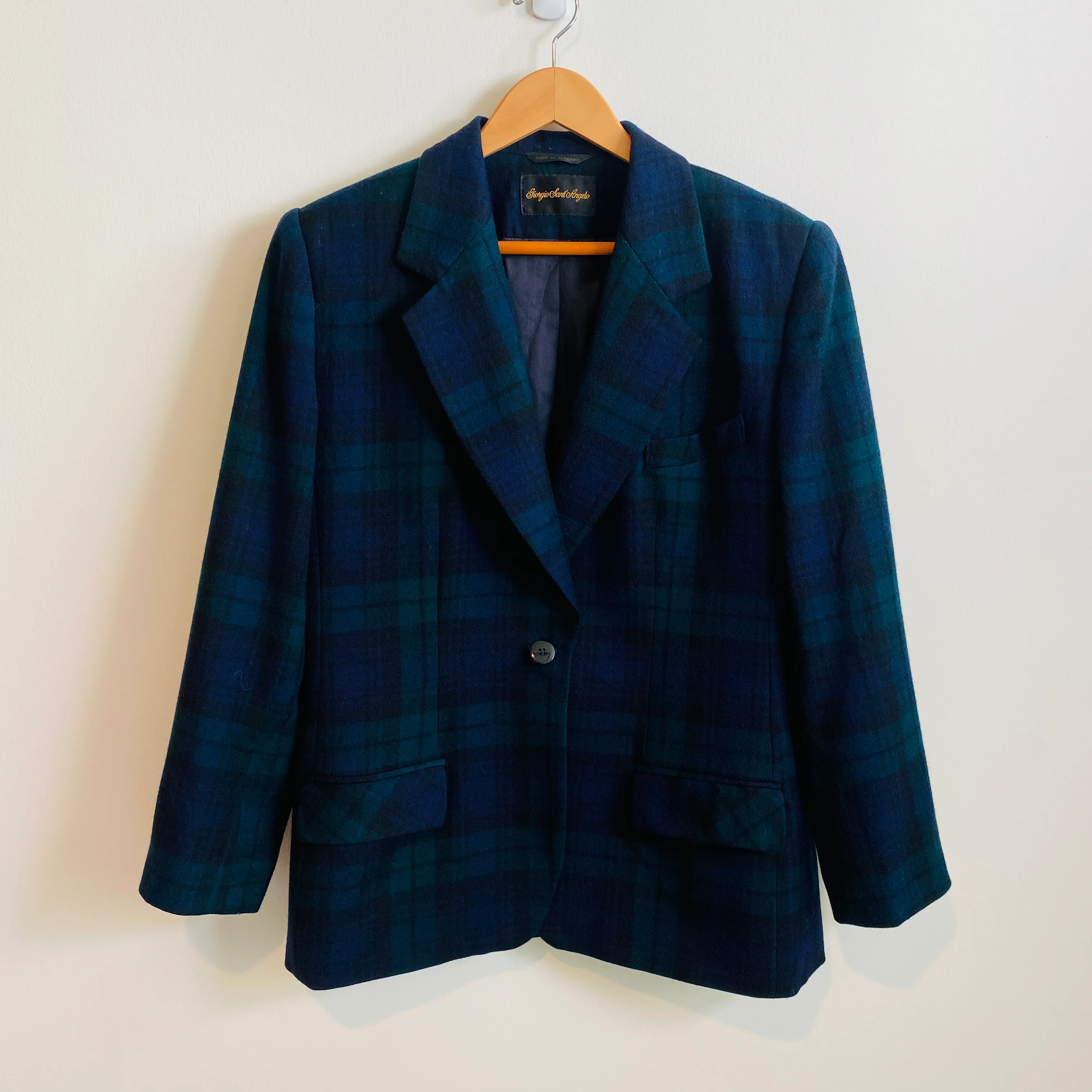 80s/90s Forest Green Navy And Black Plaid Check Blazer By Georgio Saint Angelo - Image 7