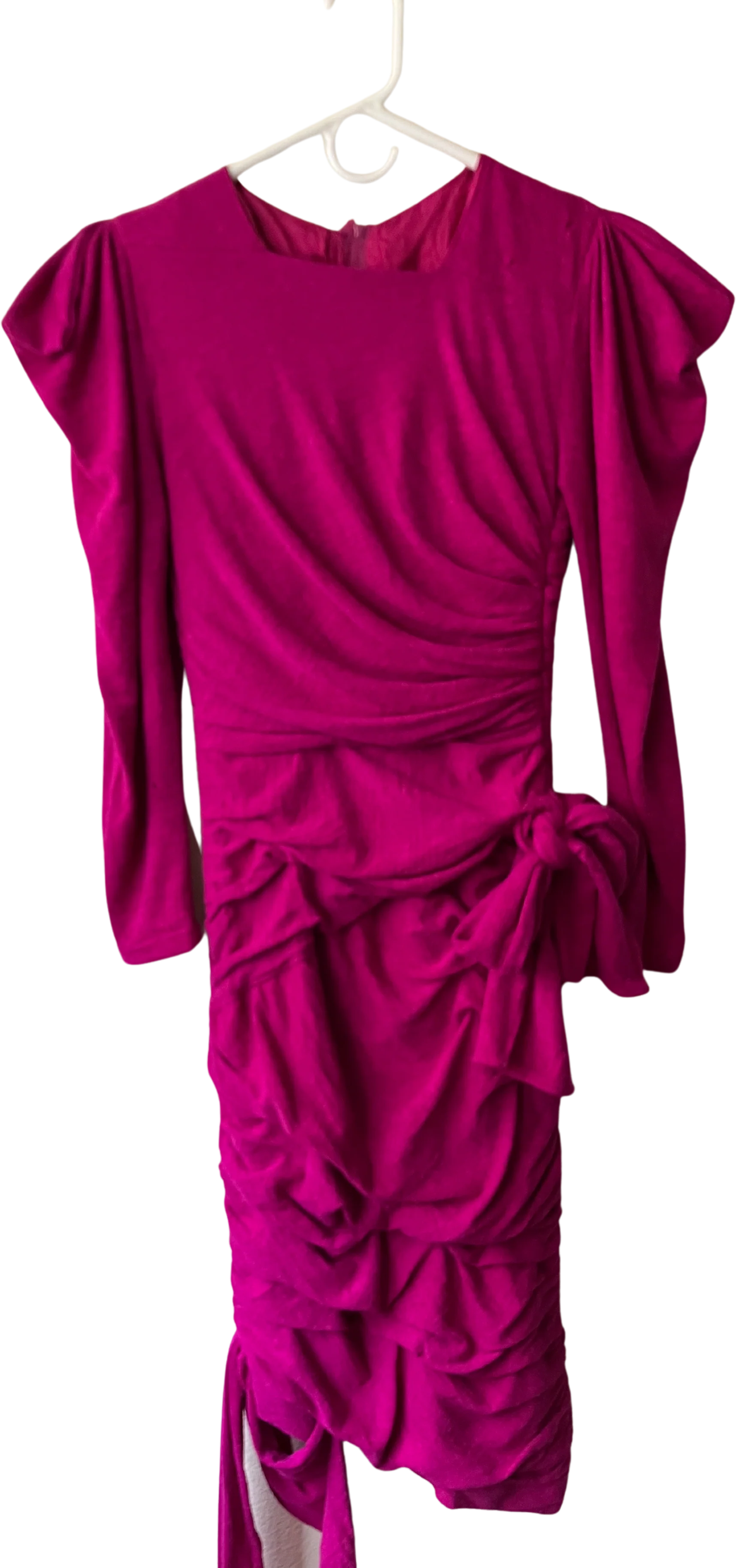 80s/90s Fuchsia Avant Garde Wool Blend Dress With Draping By Louis Feraud
