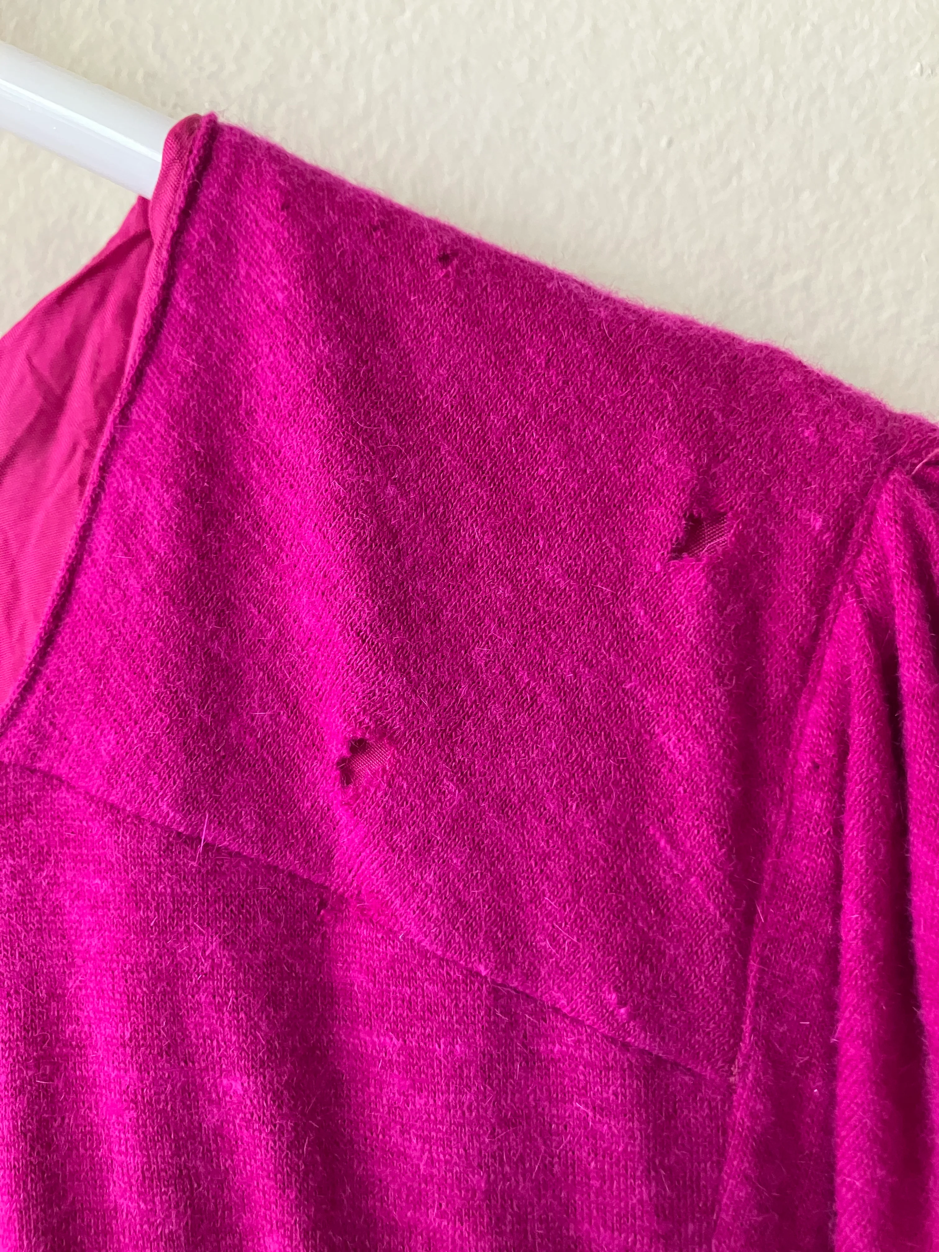 80s/90s Fuchsia Avant Garde Wool Blend Dress With Draping By Louis Feraud - Image 10