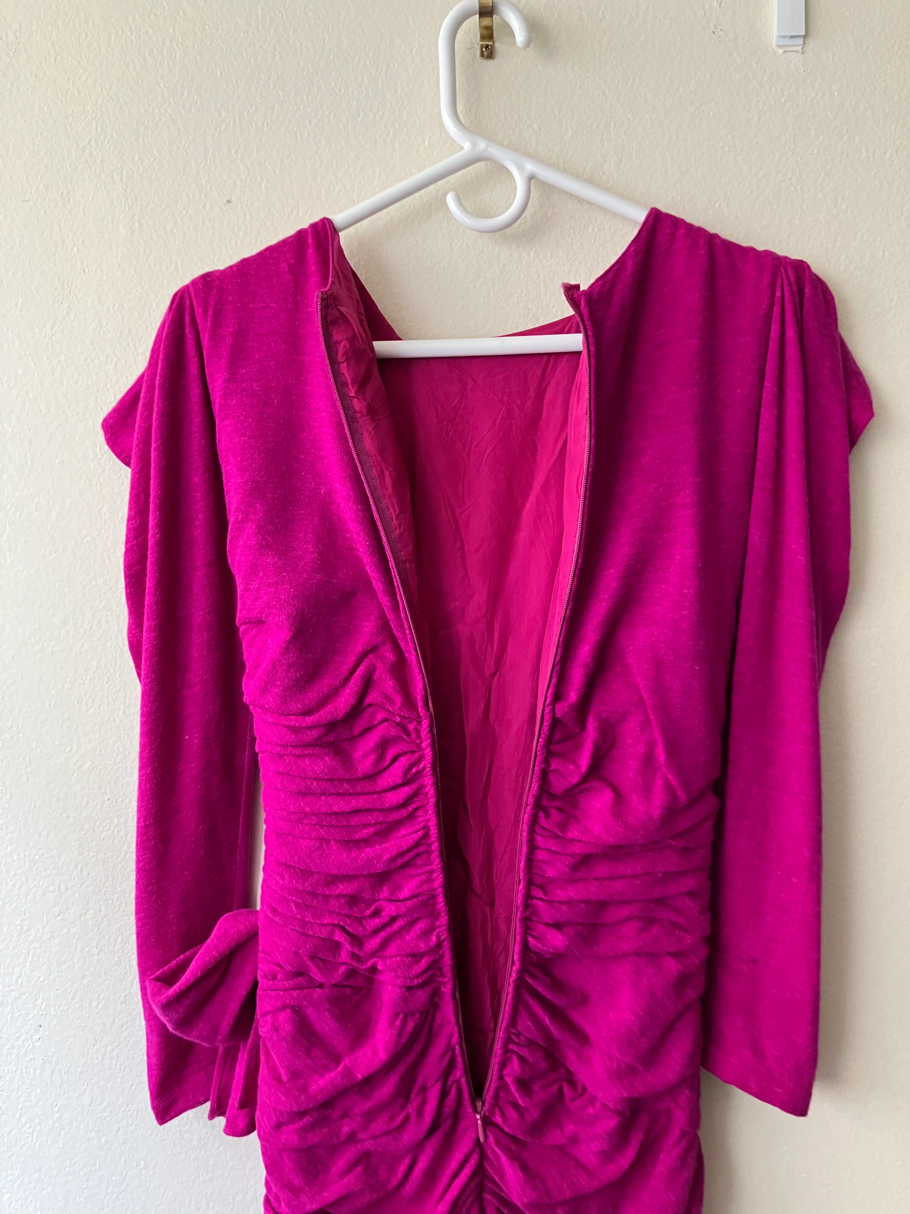 80s/90s Fuchsia Avant Garde Wool Blend Dress With Draping By Louis Feraud - Image 12