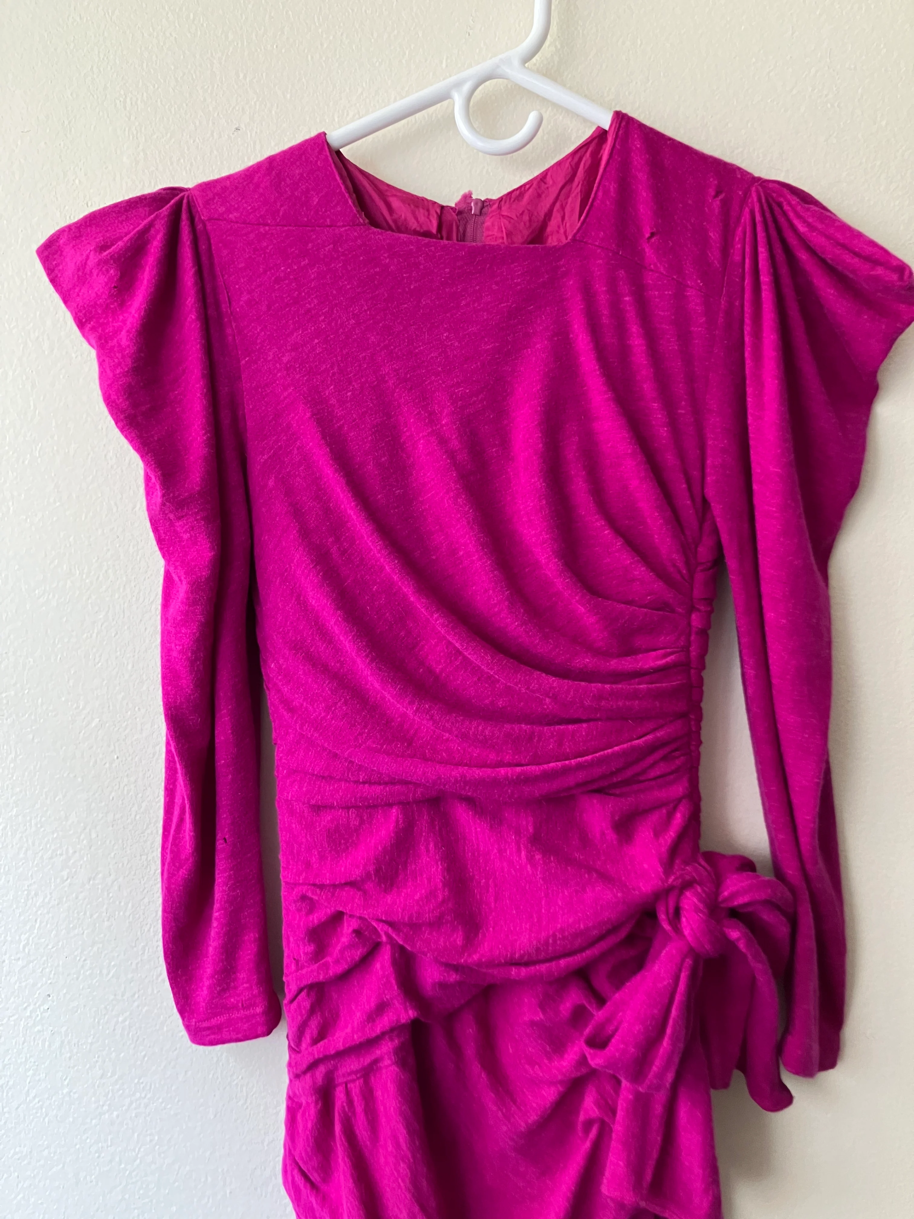 80s/90s Fuchsia Avant Garde Wool Blend Dress With Draping By Louis Feraud - Image 3