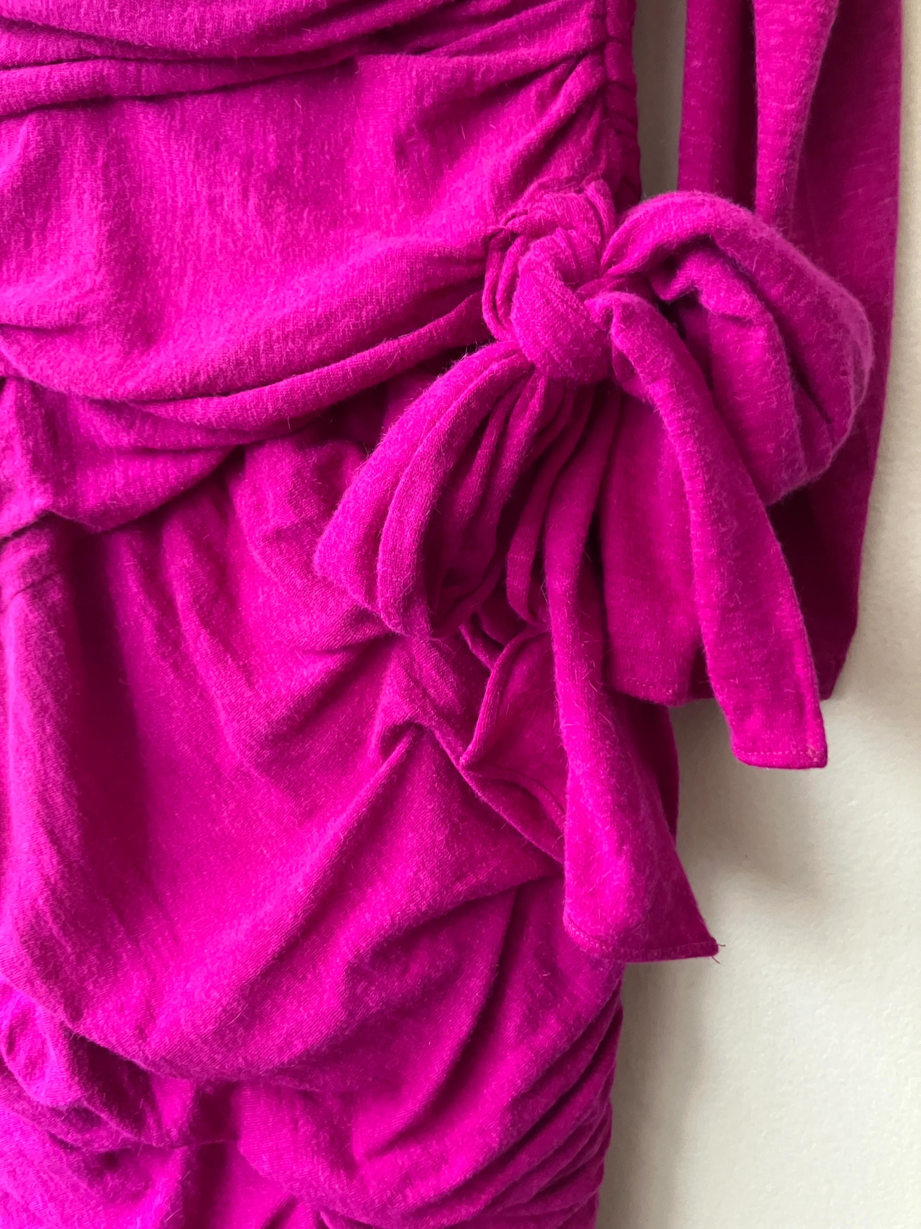 80s/90s Fuchsia Avant Garde Wool Blend Dress With Draping By Louis Feraud - Image 4