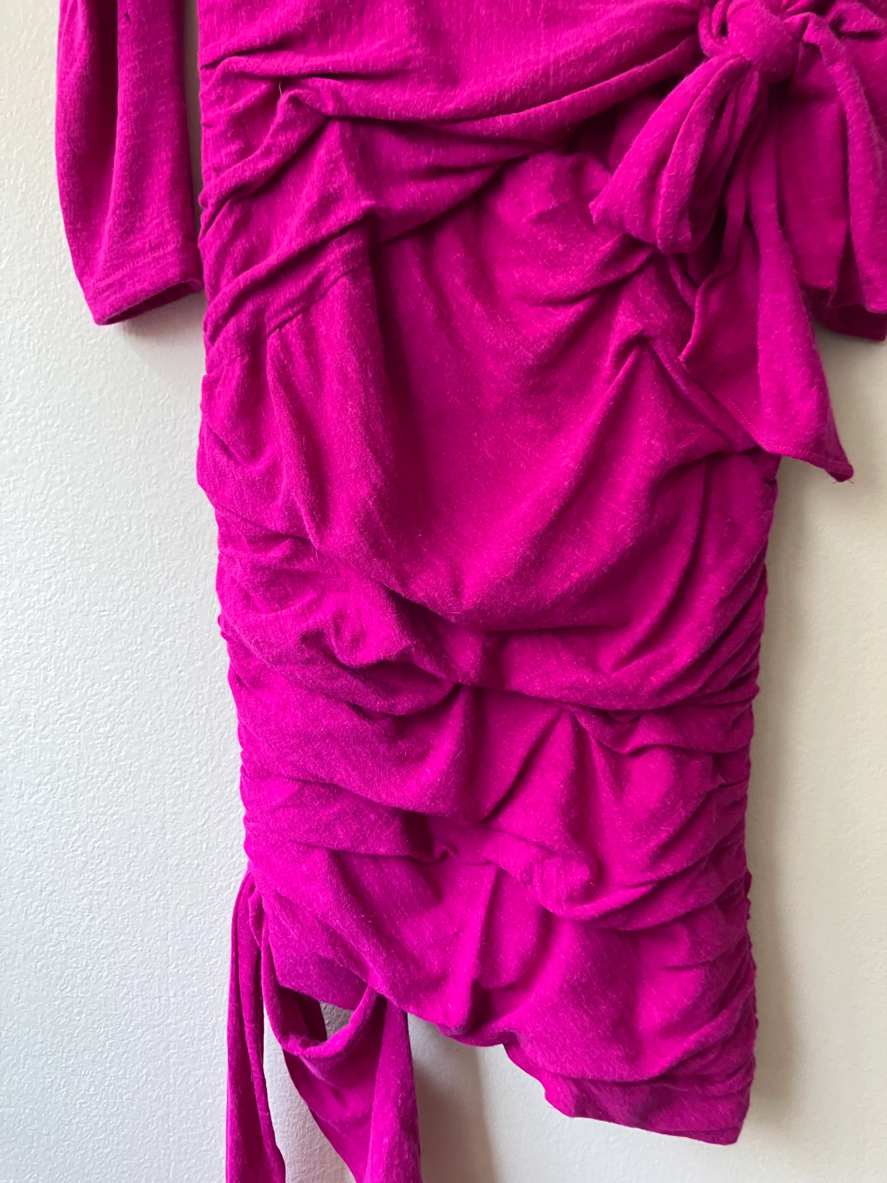 80s/90s Fuchsia Avant Garde Wool Blend Dress With Draping By Louis Feraud - Image 5