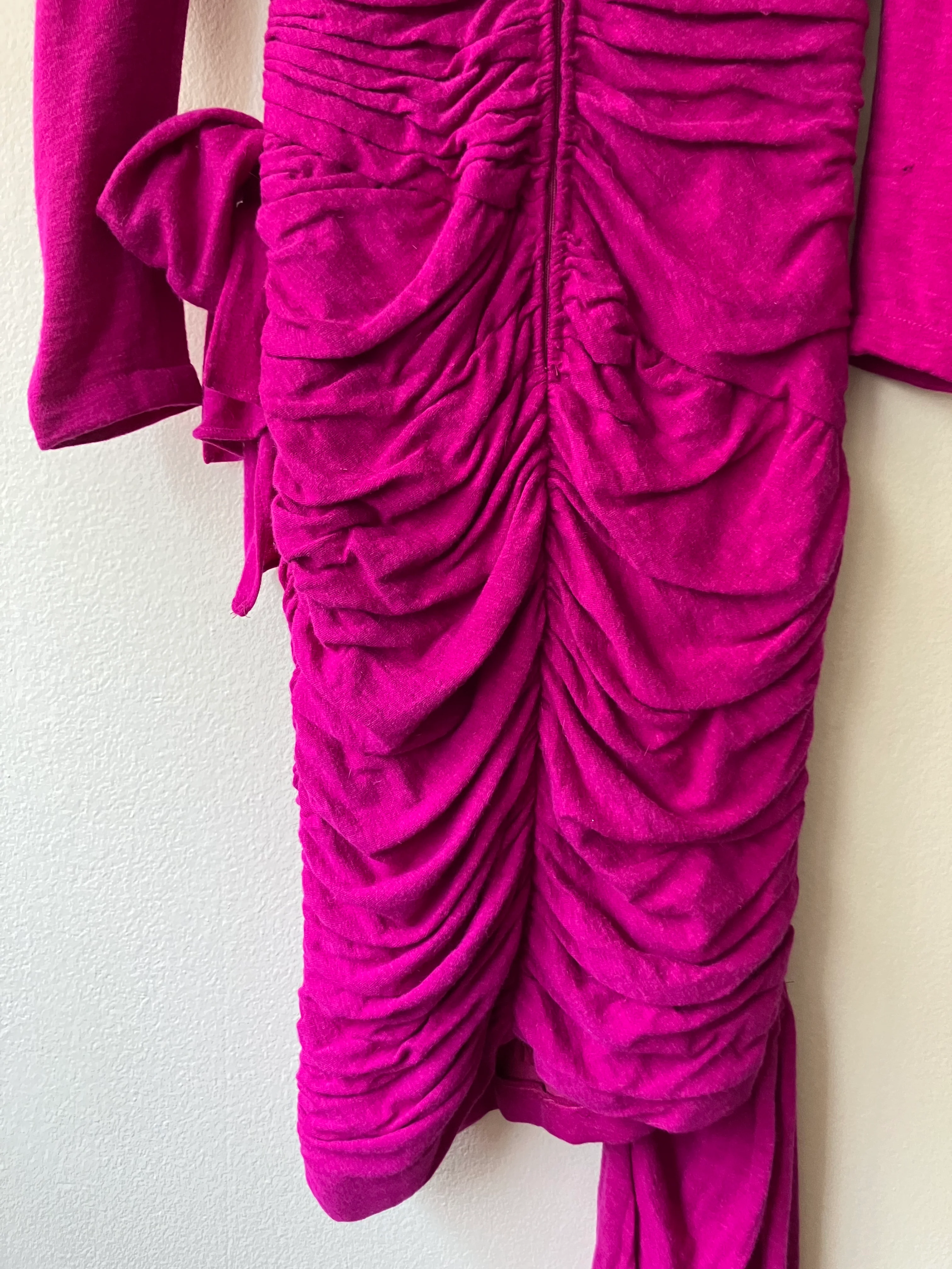 80s/90s Fuchsia Avant Garde Wool Blend Dress With Draping By Louis Feraud - Image 6