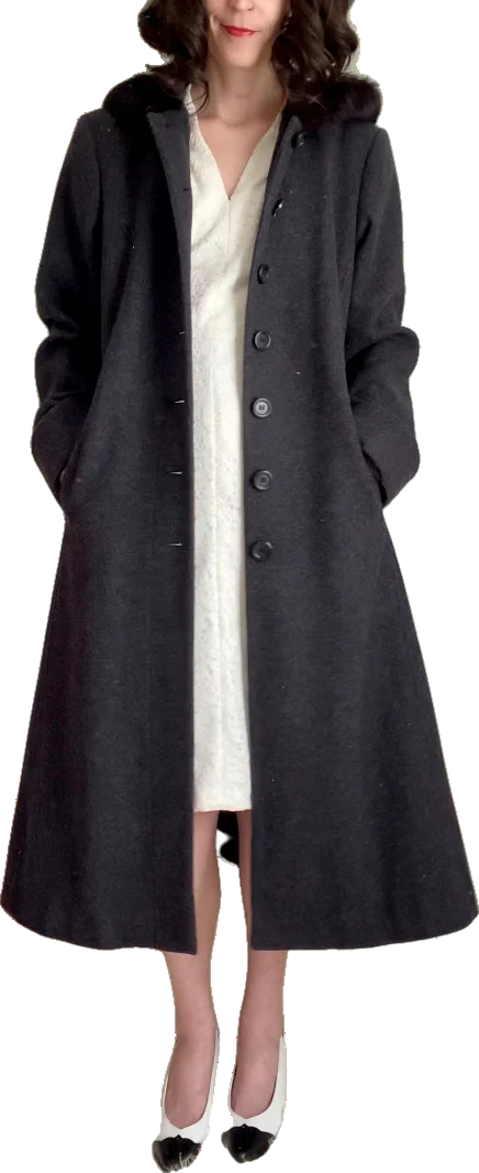 90s/00s Full Length Wool Overcoat With Fur Trim Hood By Worthington