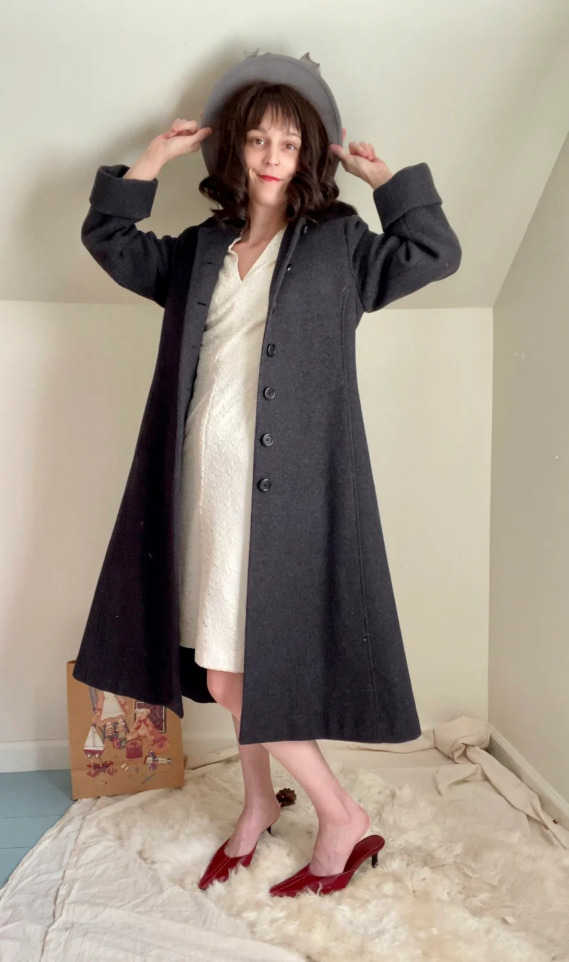 90s/00s Full Length Wool Overcoat With Fur Trim Hood By Worthington - Image 4