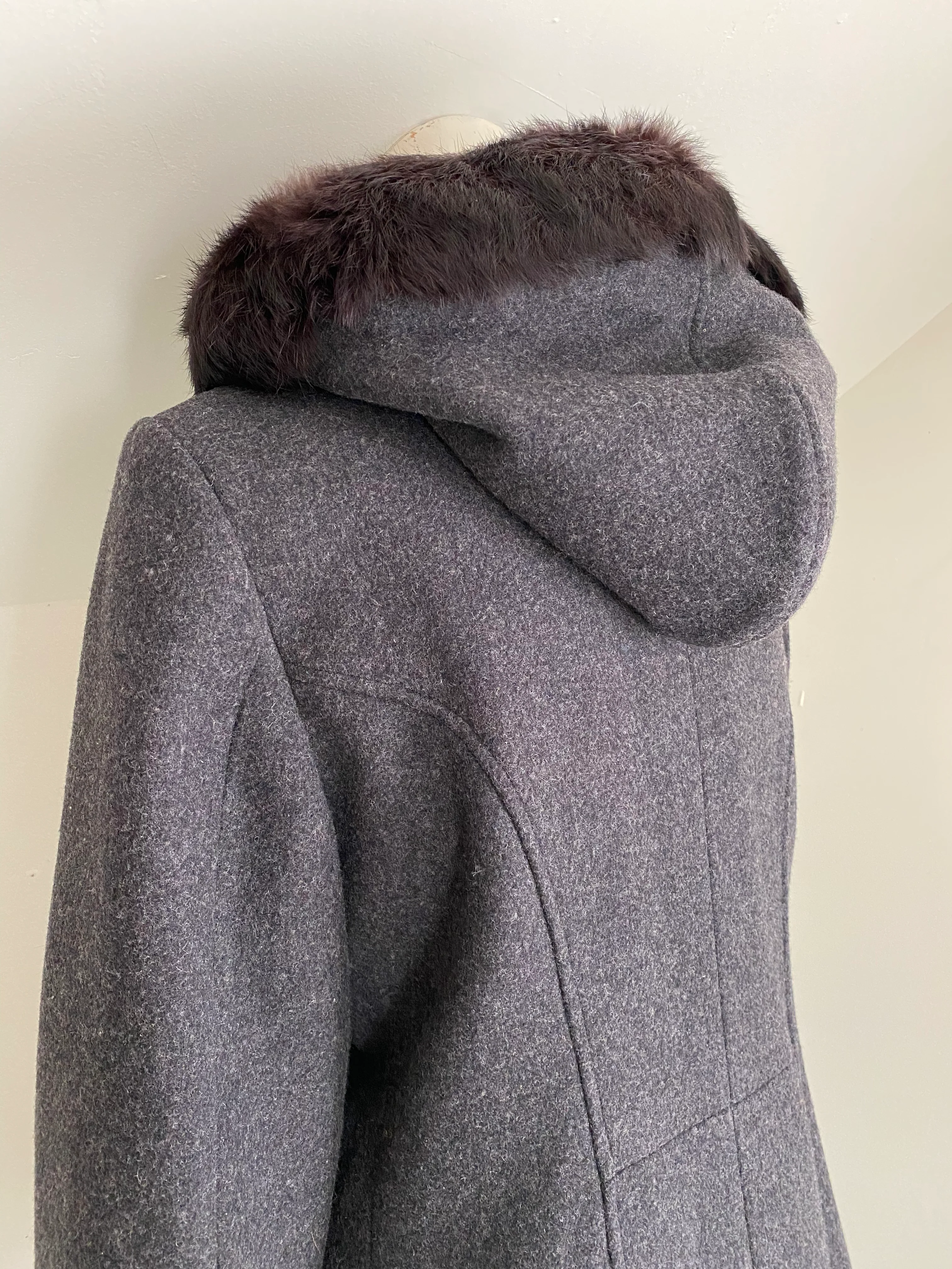 90s/00s Full Length Wool Overcoat With Fur Trim Hood By Worthington - Image 8