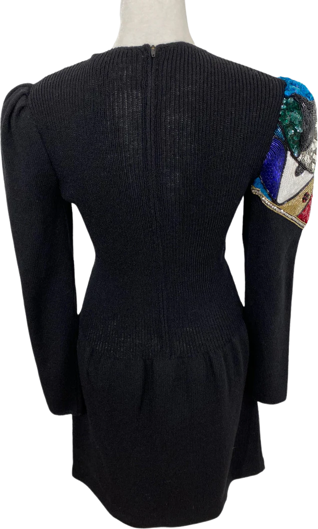 80s/90s Funky Abstract Multicolor Sequin Knit Dress By Pat Sandler - Image 2