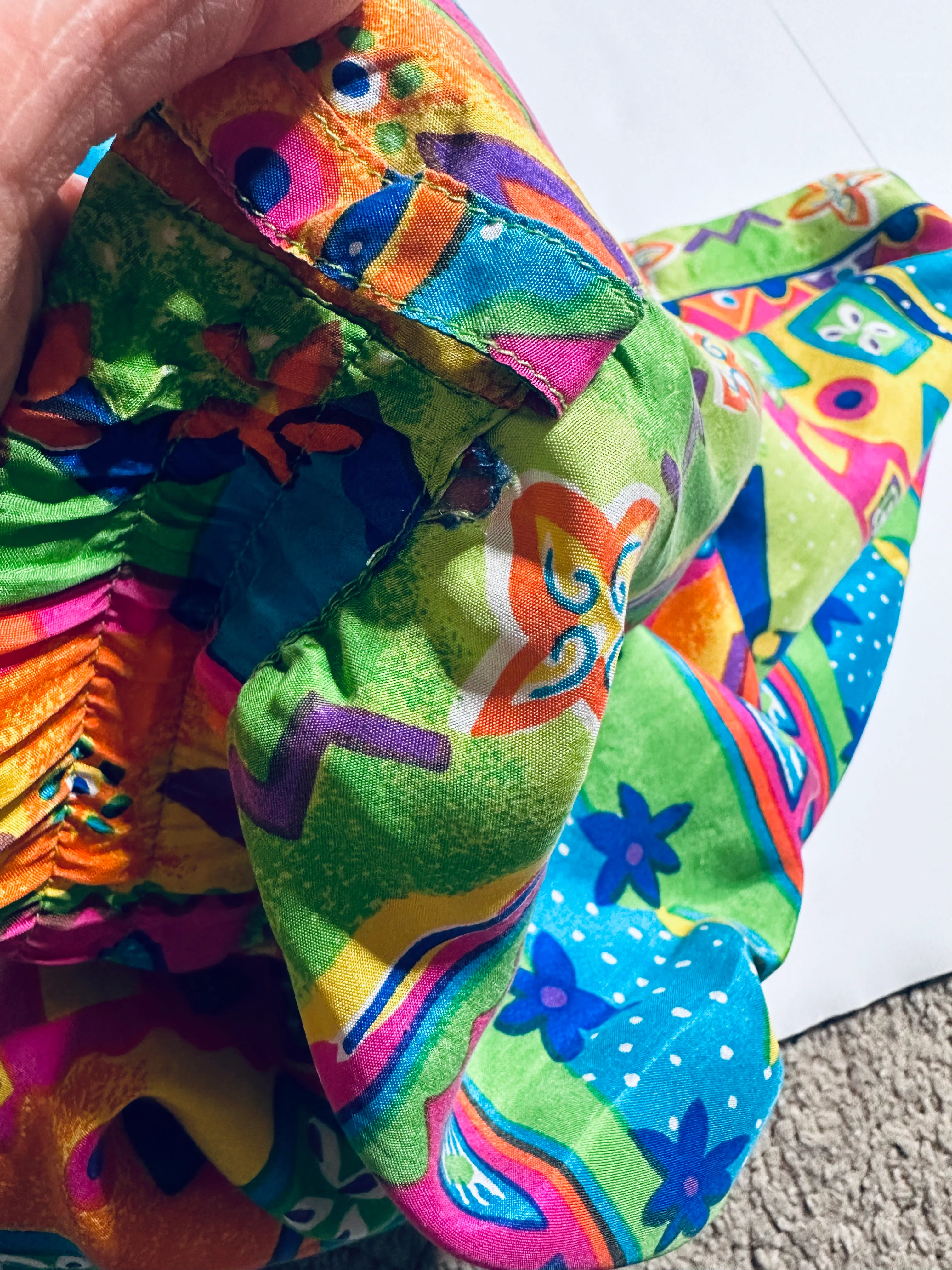 80s/90s Funky Retro Colorful Printed Two Piece Silk Set By Oscar De Le Renta - Image 11