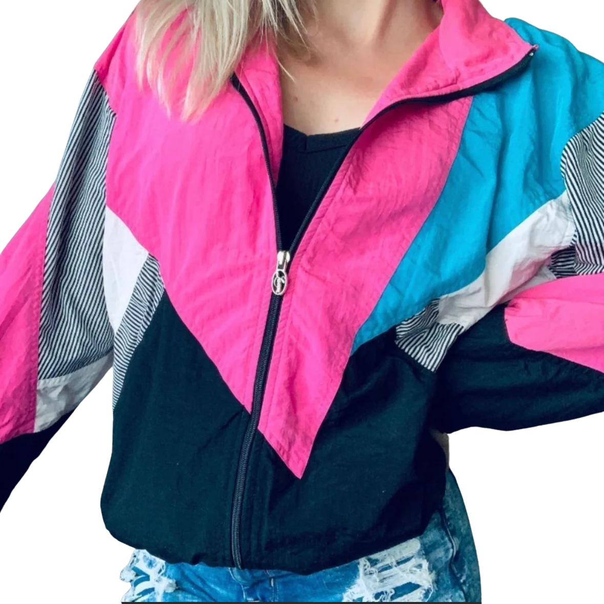 80s/90s Funky Retro Mixed Print Colorblock Windbreaker By Lavon