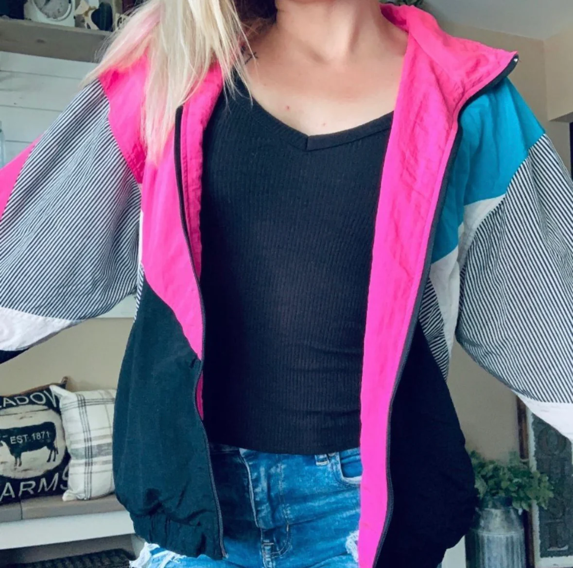 80s/90s Funky Retro Mixed Print Colorblock Windbreaker By Lavon - Image 3