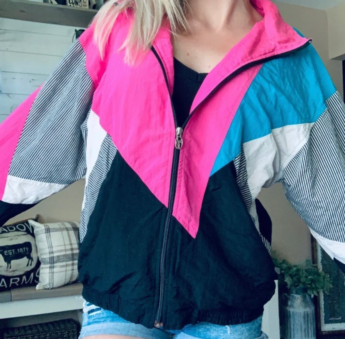 80s/90s Funky Retro Mixed Print Colorblock Windbreaker By Lavon - Image 4