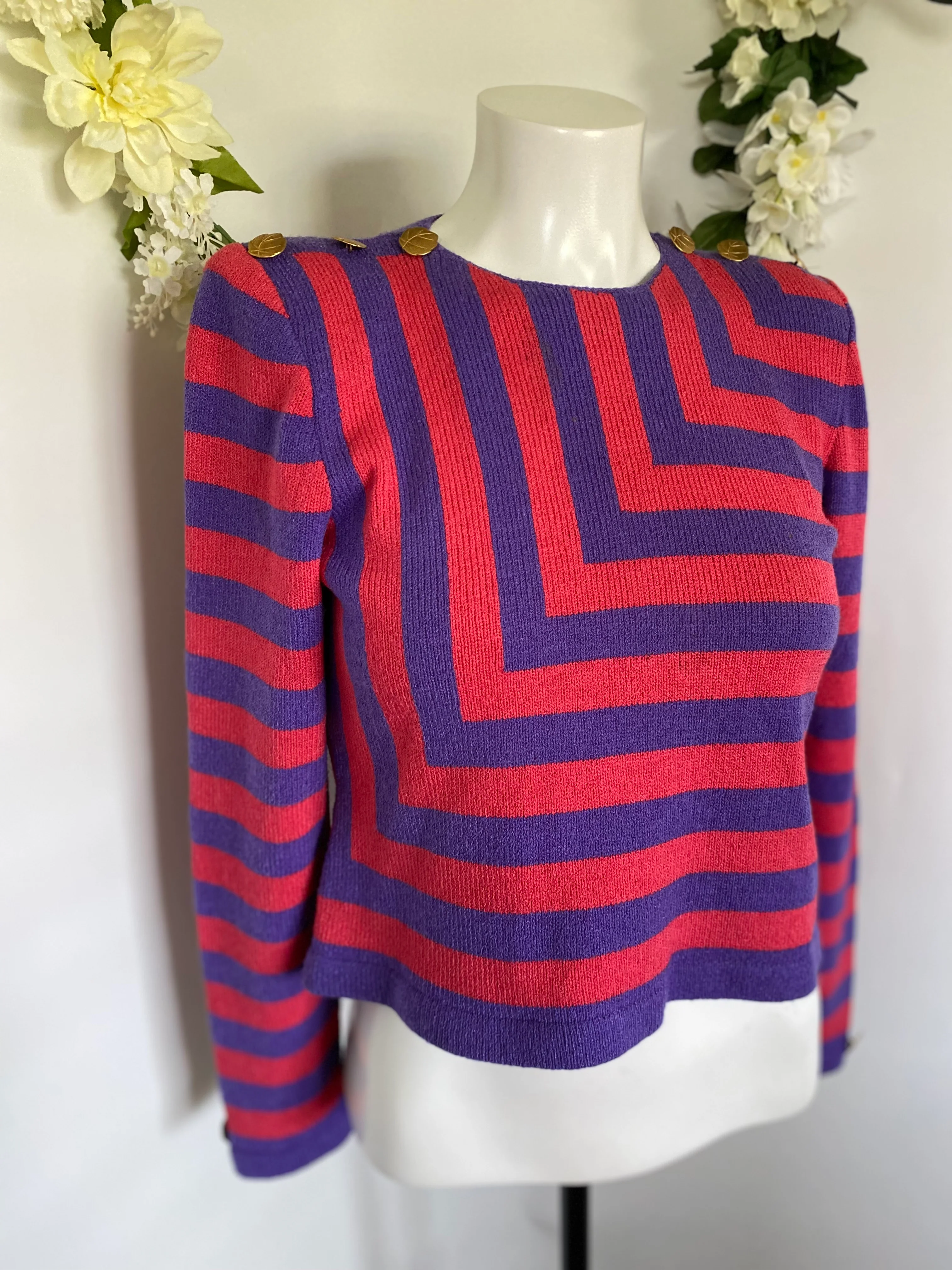 80s/90s Fuschia And Purple Diagonal Cropped Sweater Xs By Barbara Koto - Image 11