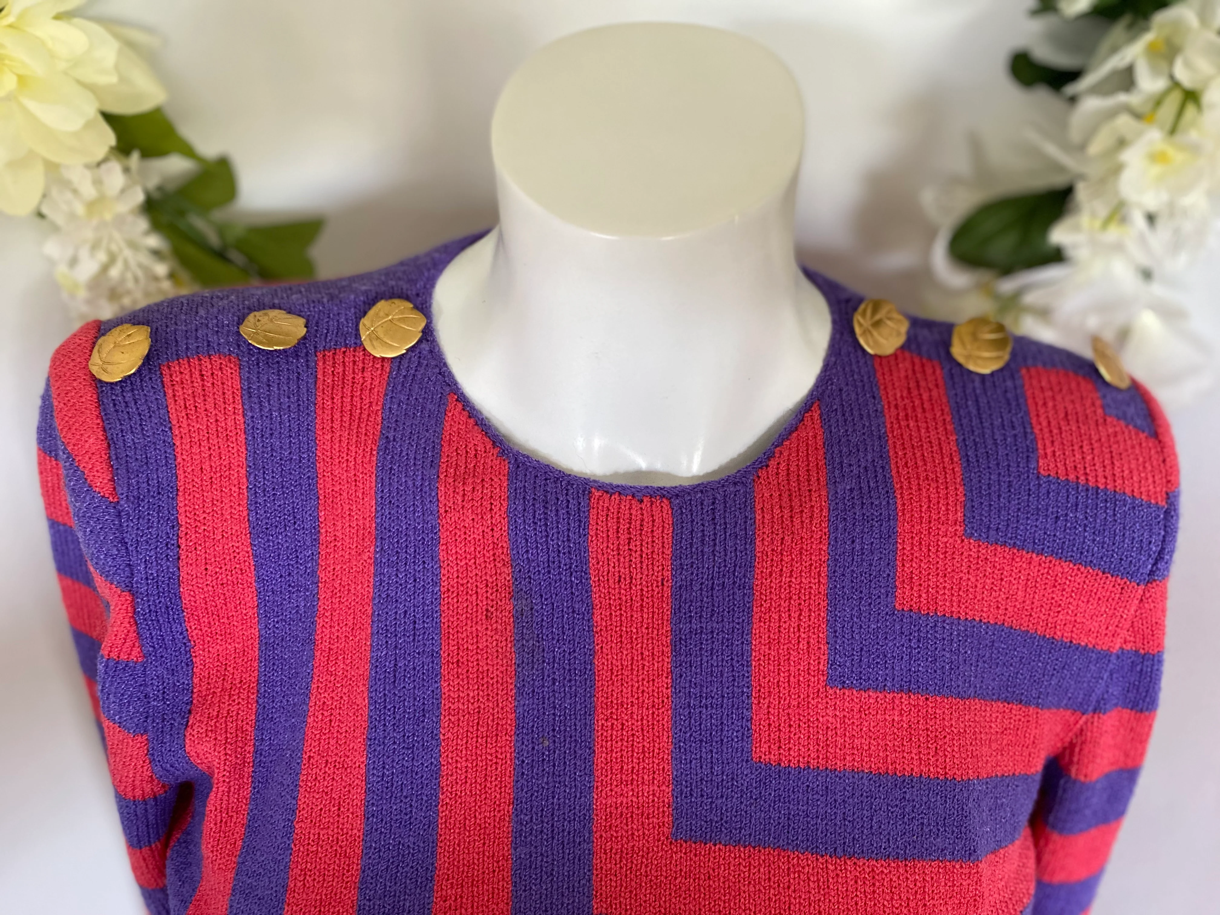 80s/90s Fuschia And Purple Diagonal Cropped Sweater Xs By Barbara Koto - Image 12