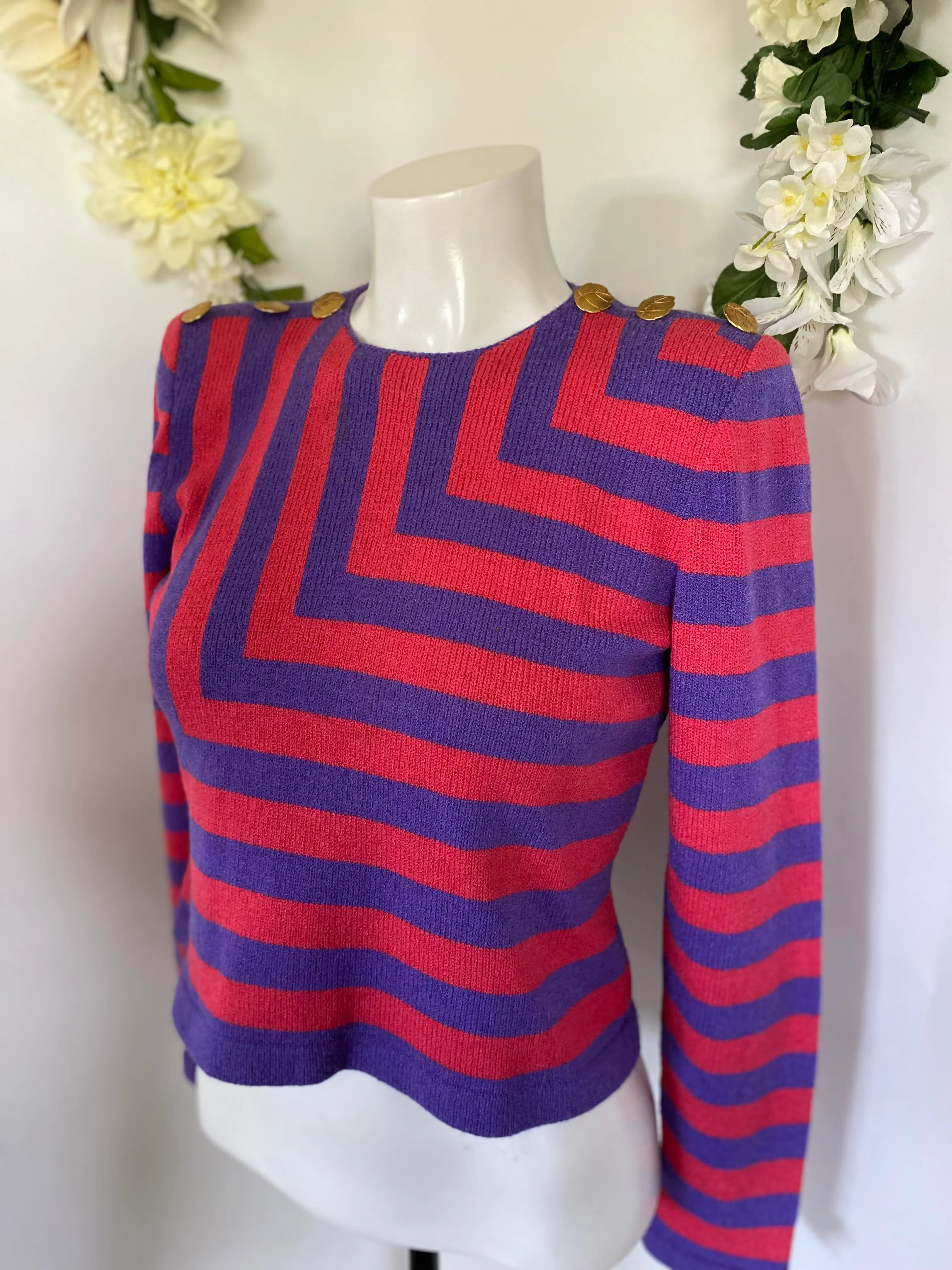 80s/90s Fuschia And Purple Diagonal Cropped Sweater Xs By Barbara Koto - Image 13