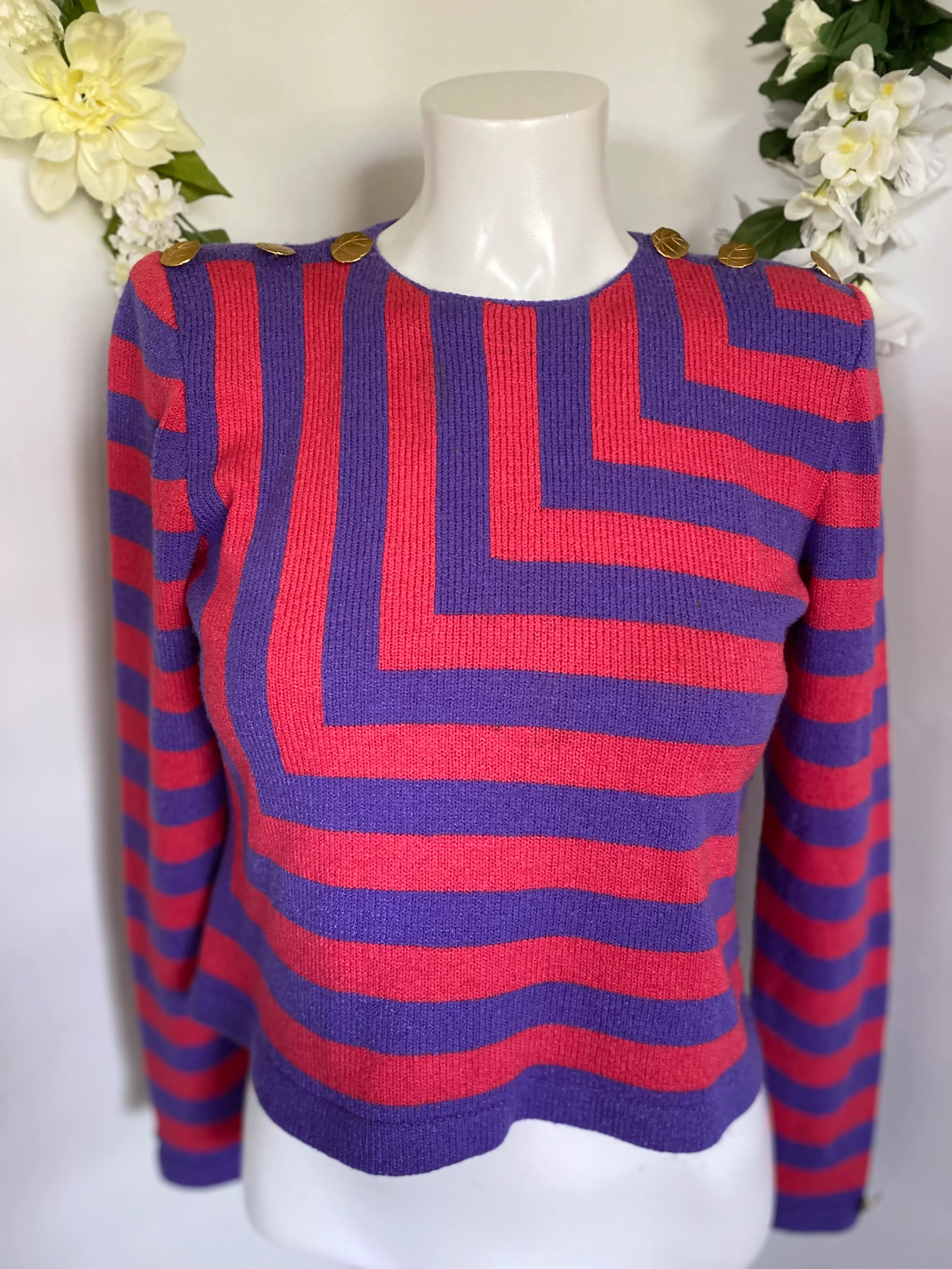 80s/90s Fuschia And Purple Diagonal Cropped Sweater Xs By Barbara Koto - Image 14