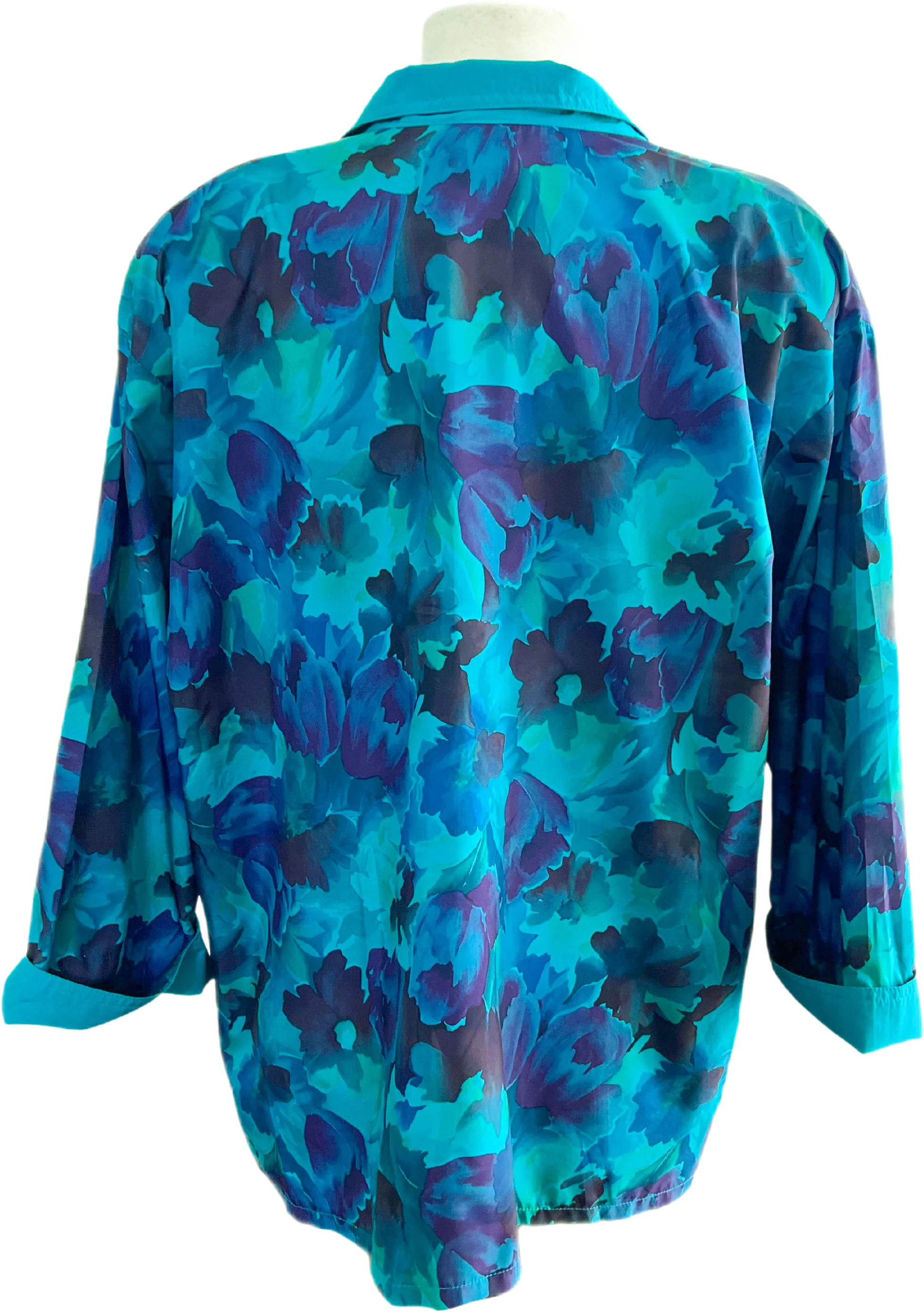 80s/90s G.w. Blue Floral Polyester Oversized Blazer By G.w. - Image 2