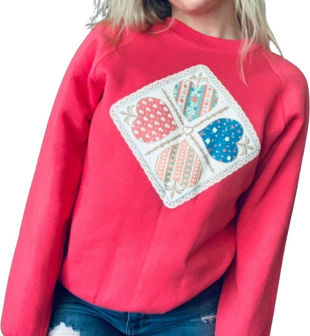 80s/90s Geometric Rustic Primitive Hearts Sweatshirt By Endless Designs