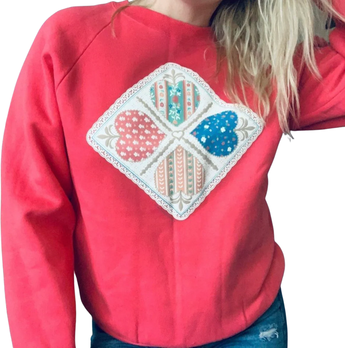 80s/90s Geometric Rustic Primitive Hearts Sweatshirt By Endless Designs - Image 2
