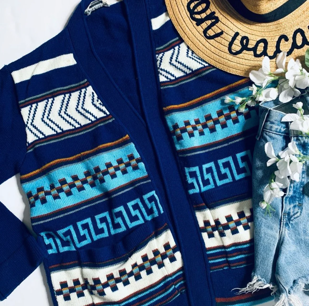 80s/90s Geometric Western Printed Open Cardigan by Eileen - Image 4