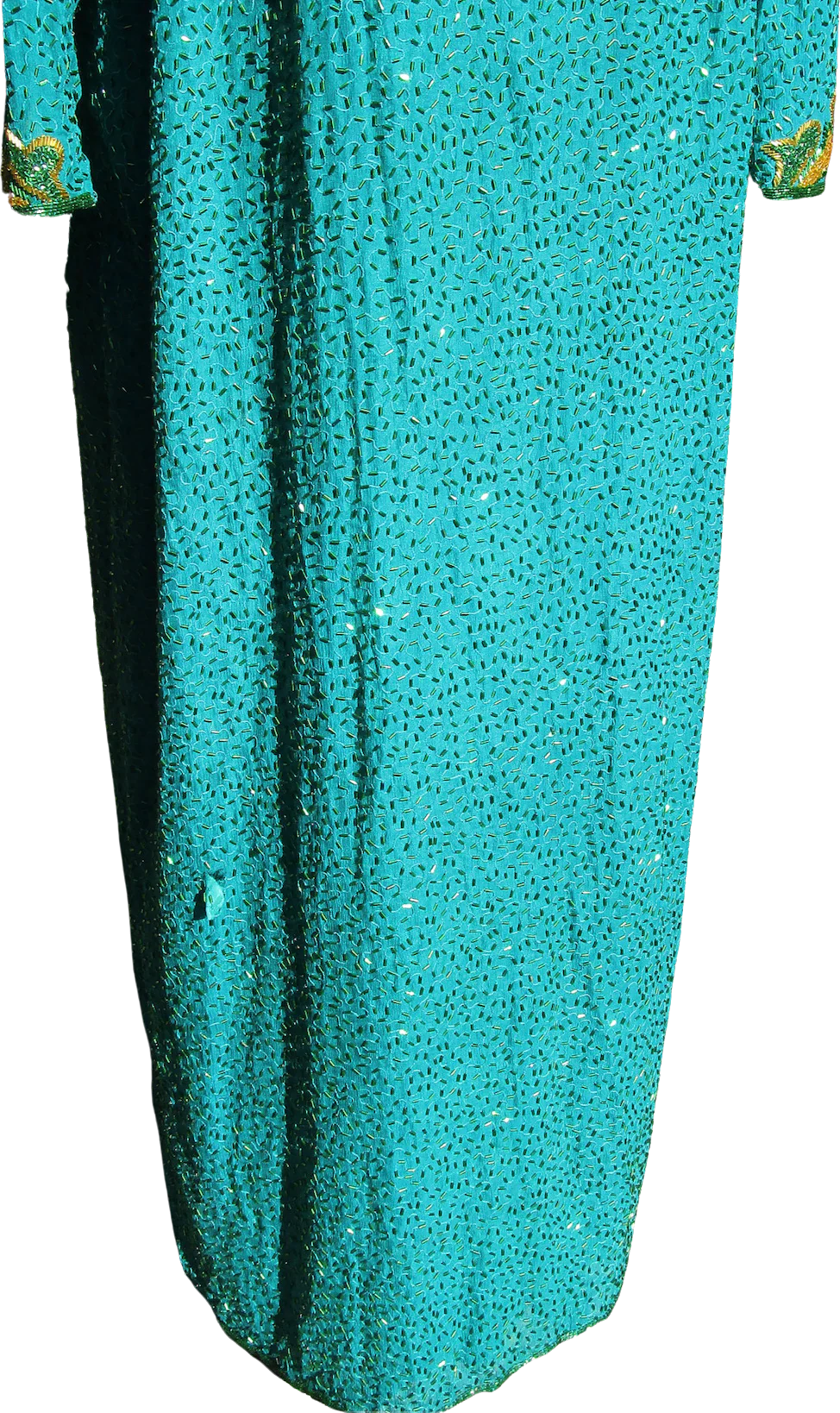 80s/90s Glittery Beaded Teal Peacock Blue Silk Gown By Vinnie - Image 10
