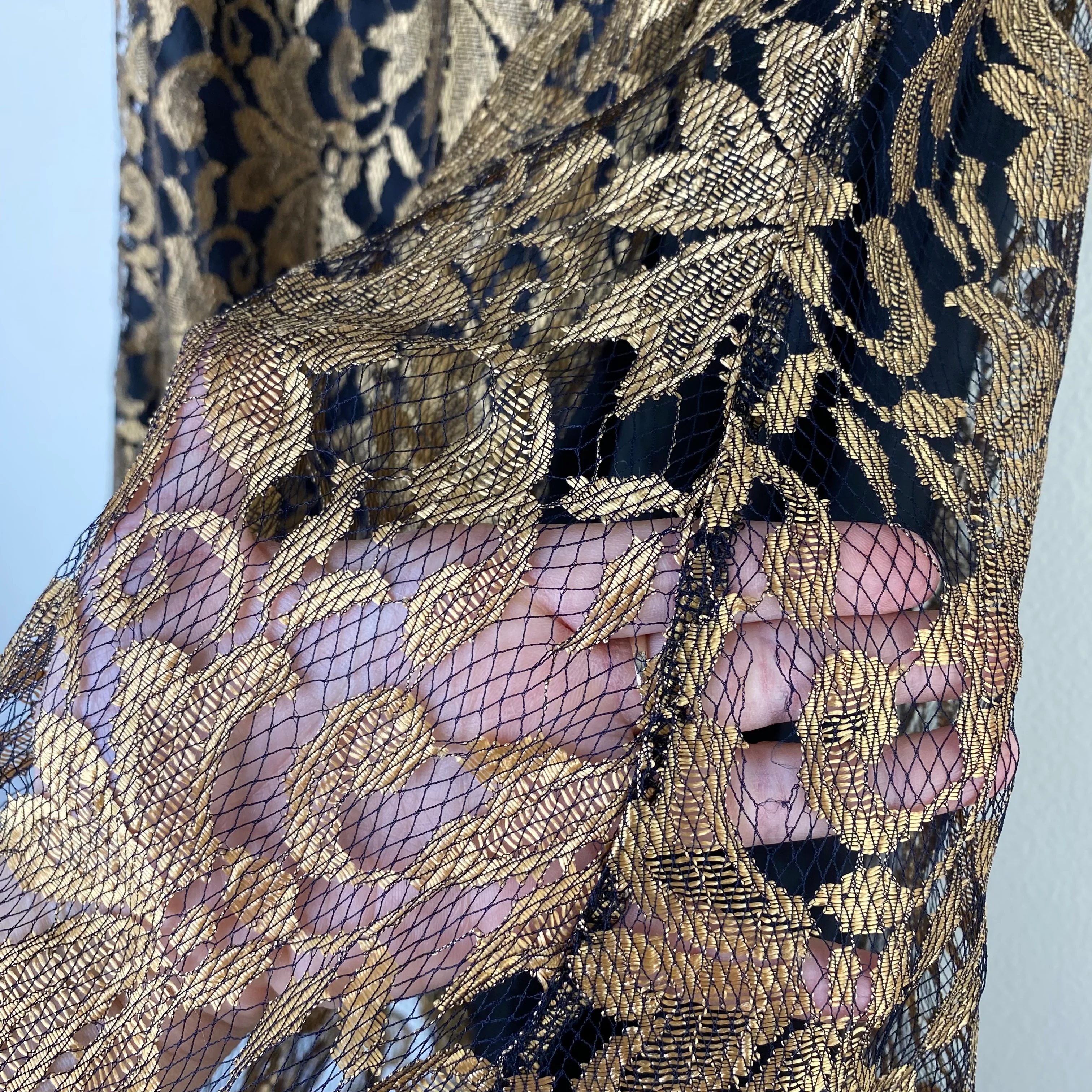 80s/90s Gold And Black Floral Paisley Lace A-line Skirt By Lacy Afternoon by Shell Kepler - Image 4