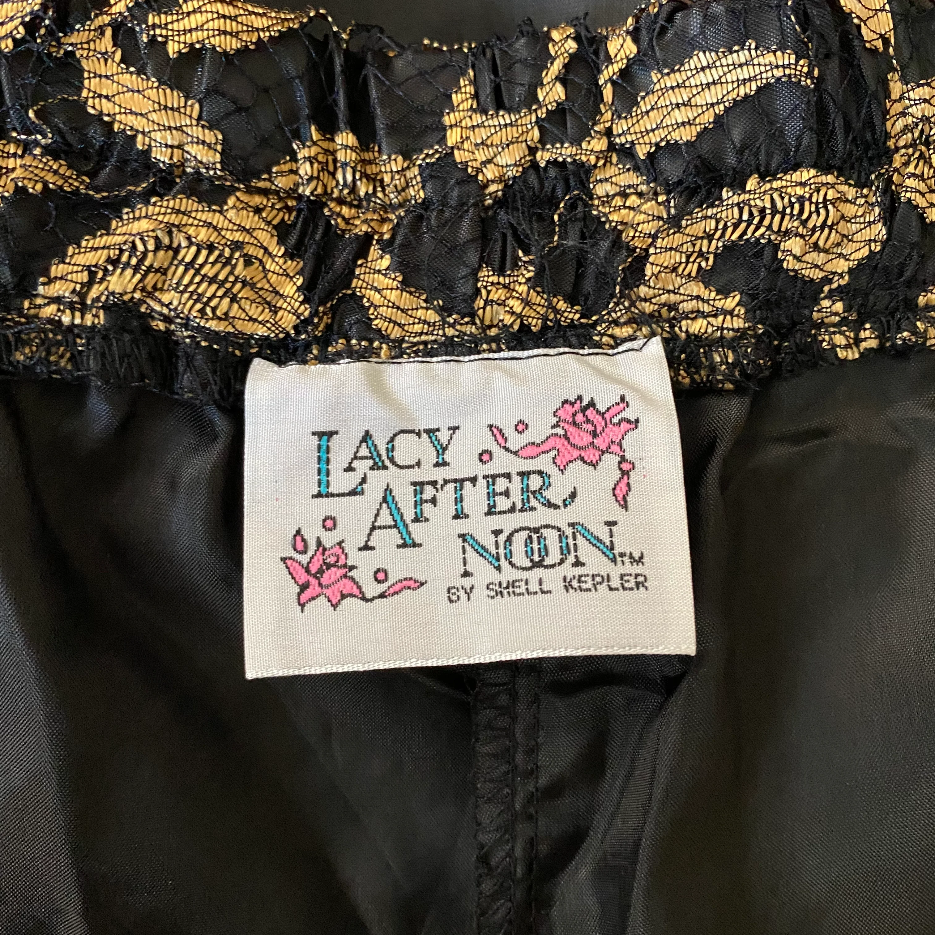 80s/90s Gold And Black Floral Paisley Lace A-line Skirt By Lacy Afternoon by Shell Kepler - Image 9