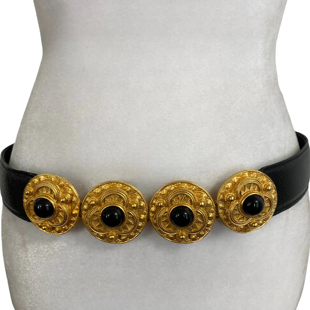 80s/90s Gold And Black Ornate Medallion Statment Belt By Carlisle