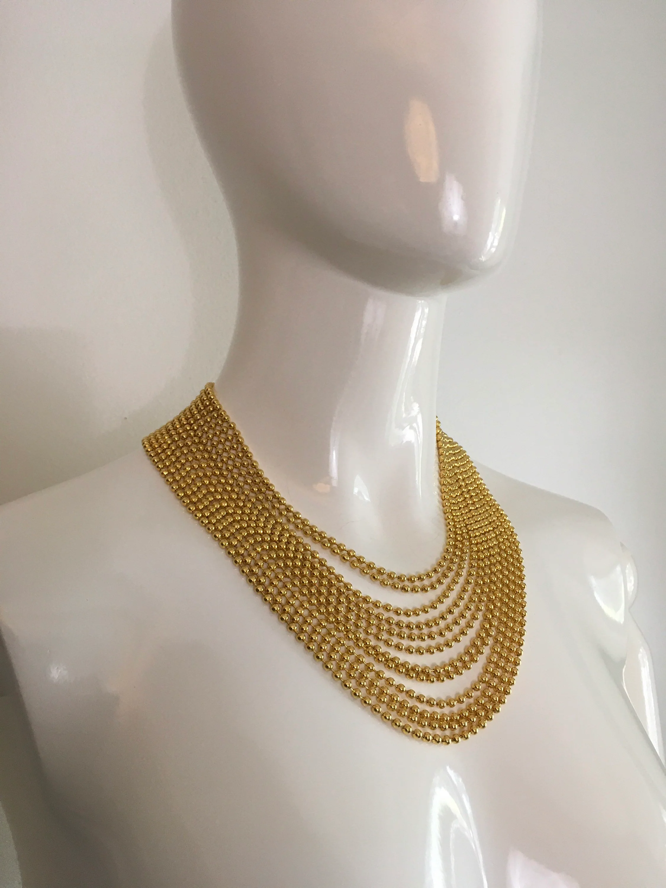 80's/90's Gold Ball and Chain Multi Strand Necklace by AFJ China - Image 4