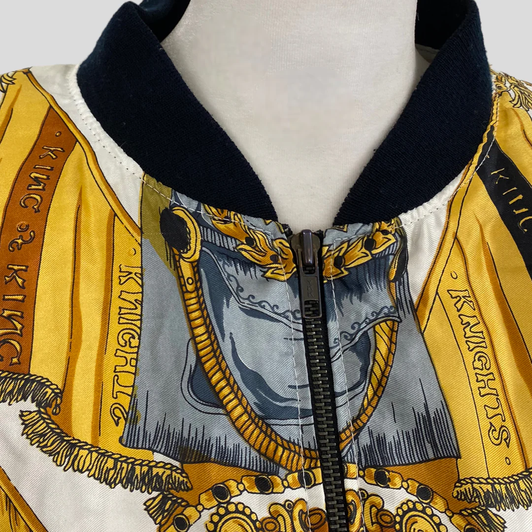 80s/90s Gold Black White Knight Zip Front Bomber Jacket By Talk of The Walk - Image 3