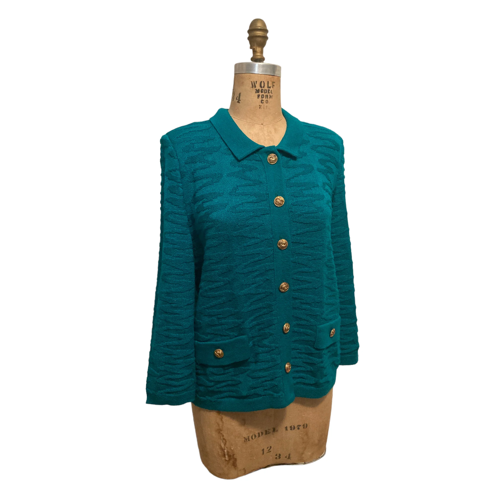 80s/90s Gold-button Preppy Collared Cardigan By Mita - Image 3