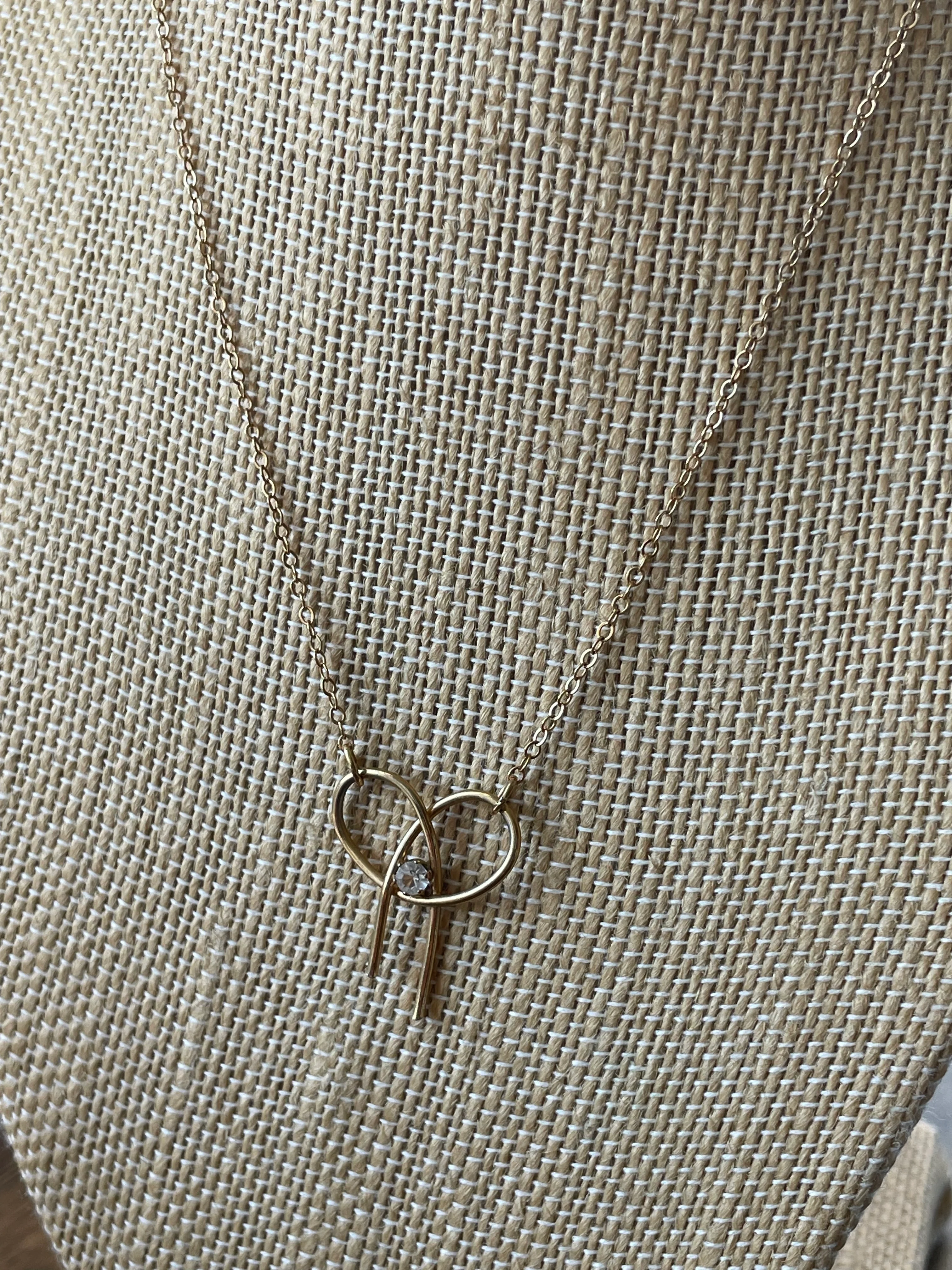 80s/90s Gold Filled Pretzel Pendant Necklace W Cz Center - Image 3